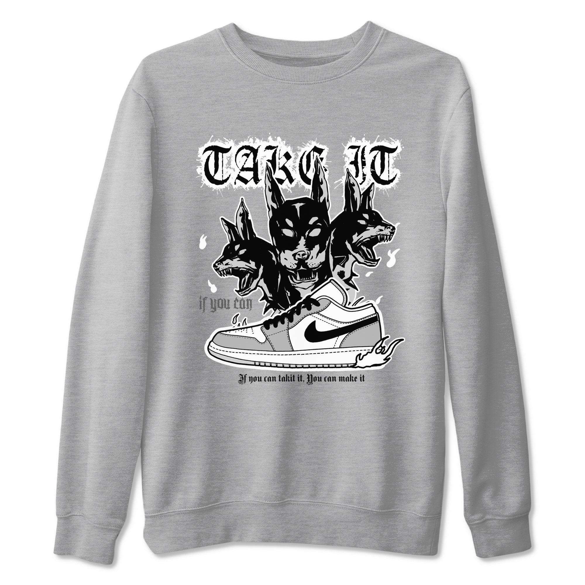 1s Wolf Grey shirts to match jordans Hell Hounds sneaker match tees Air Jordan 1 Wolf Grey SNRT Sneaker Tees streetwear brand Heather Grey 2 unisex cotton tee