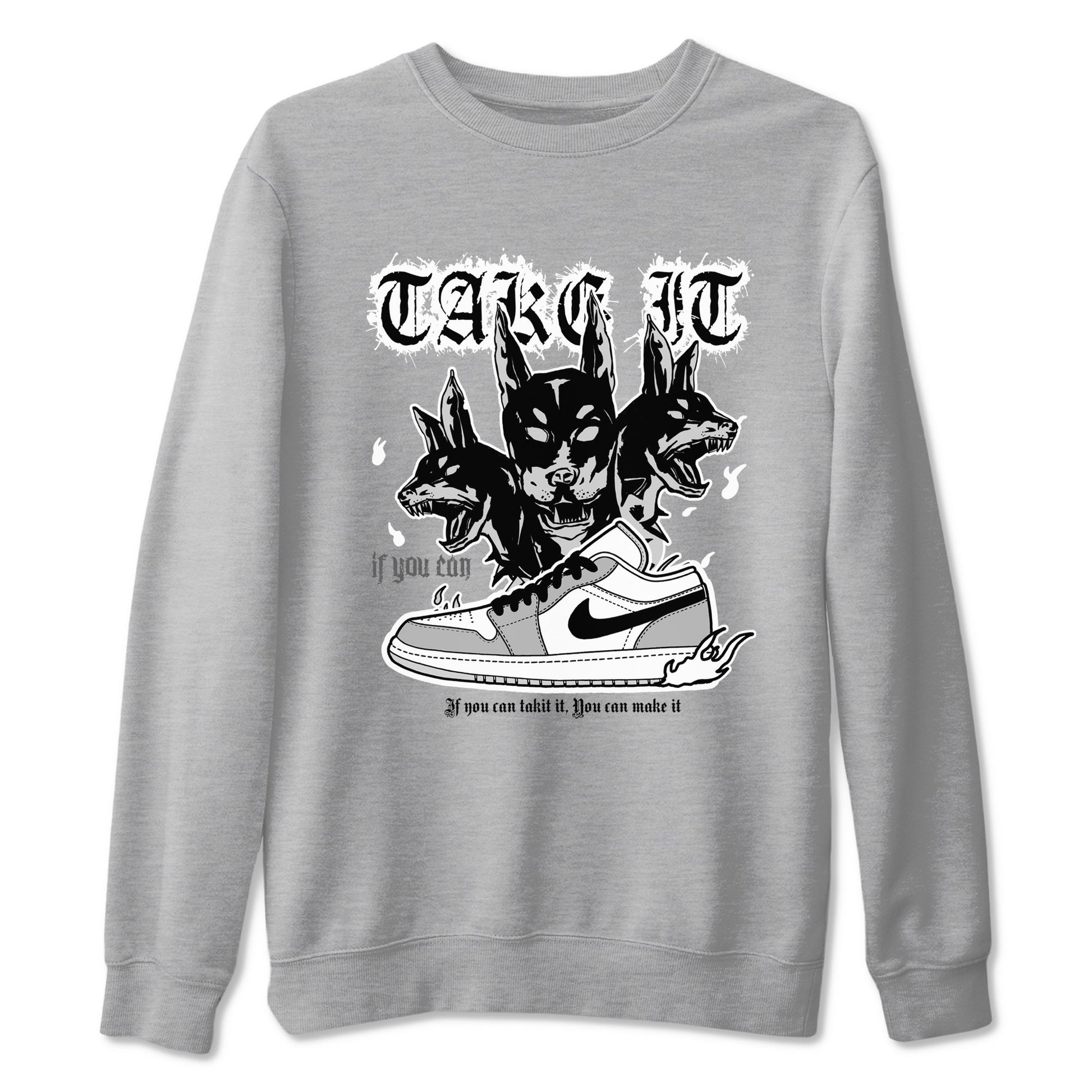1s Wolf Grey shirts to match jordans Hell Hounds sneaker match tees Air Jordan 1 Wolf Grey SNRT Sneaker Tees streetwear brand Heather Grey 2 unisex cotton tee