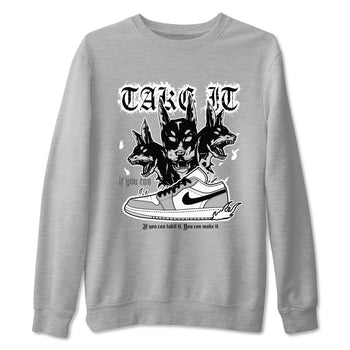 1s Wolf Grey shirts to match jordans Hell Hounds sneaker match tees Air Jordan 1 Wolf Grey SNRT Sneaker Tees streetwear brand Heather Grey 2 unisex cotton tee