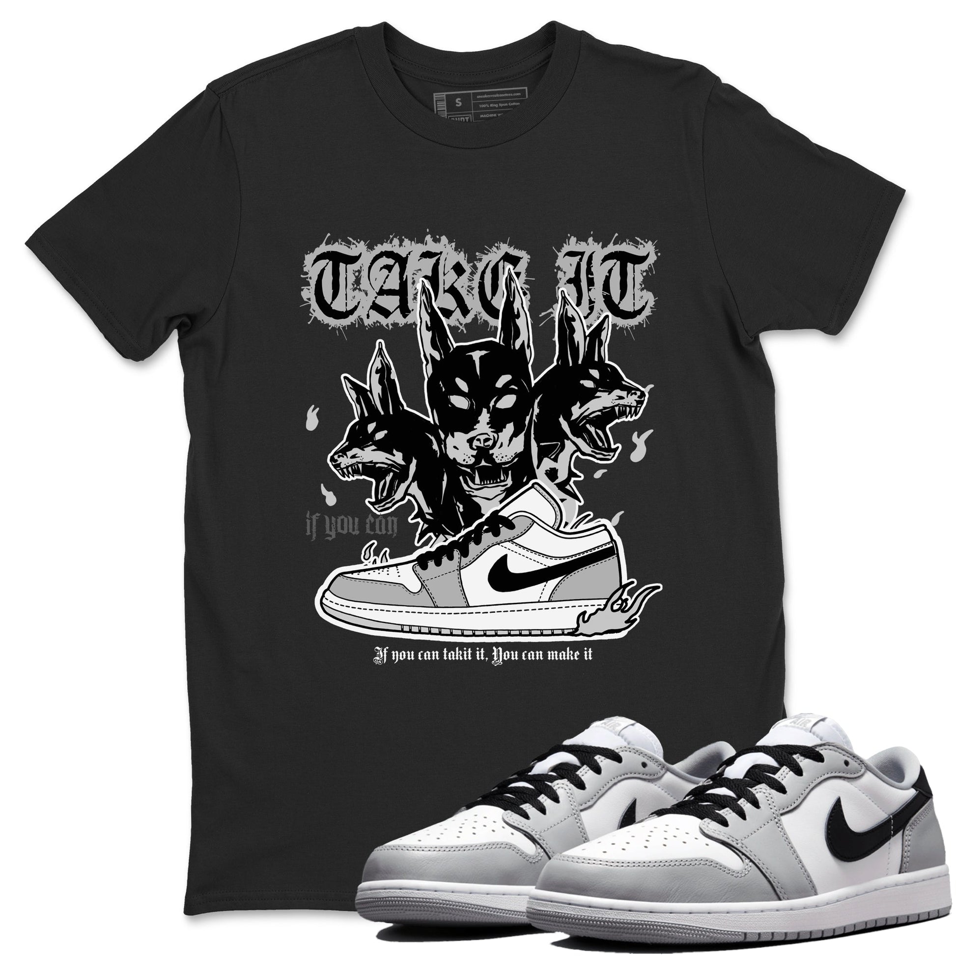 1s Wolf Grey shirts to match jordans Hell Hounds sneaker match tees Air Jordan 1 Wolf Grey SNRT Sneaker Tees streetwear brand Black 1 unisex cotton tee