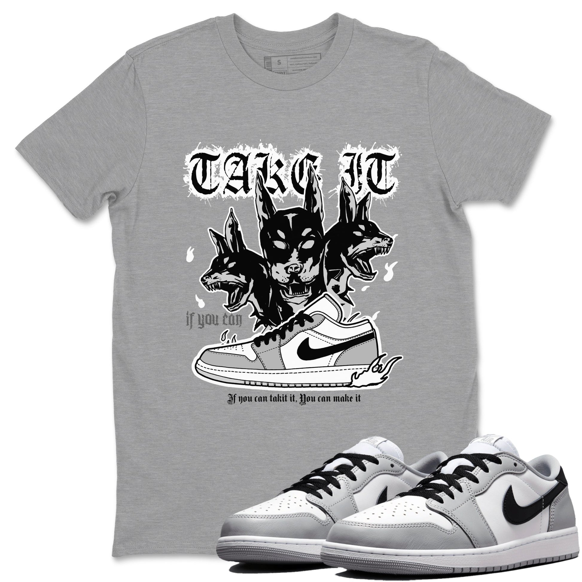 1s Wolf Grey shirts to match jordans Hell Hounds sneaker match tees Air Jordan 1 Wolf Grey SNRT Sneaker Tees streetwear brand Heather Grey 1 unisex cotton tee