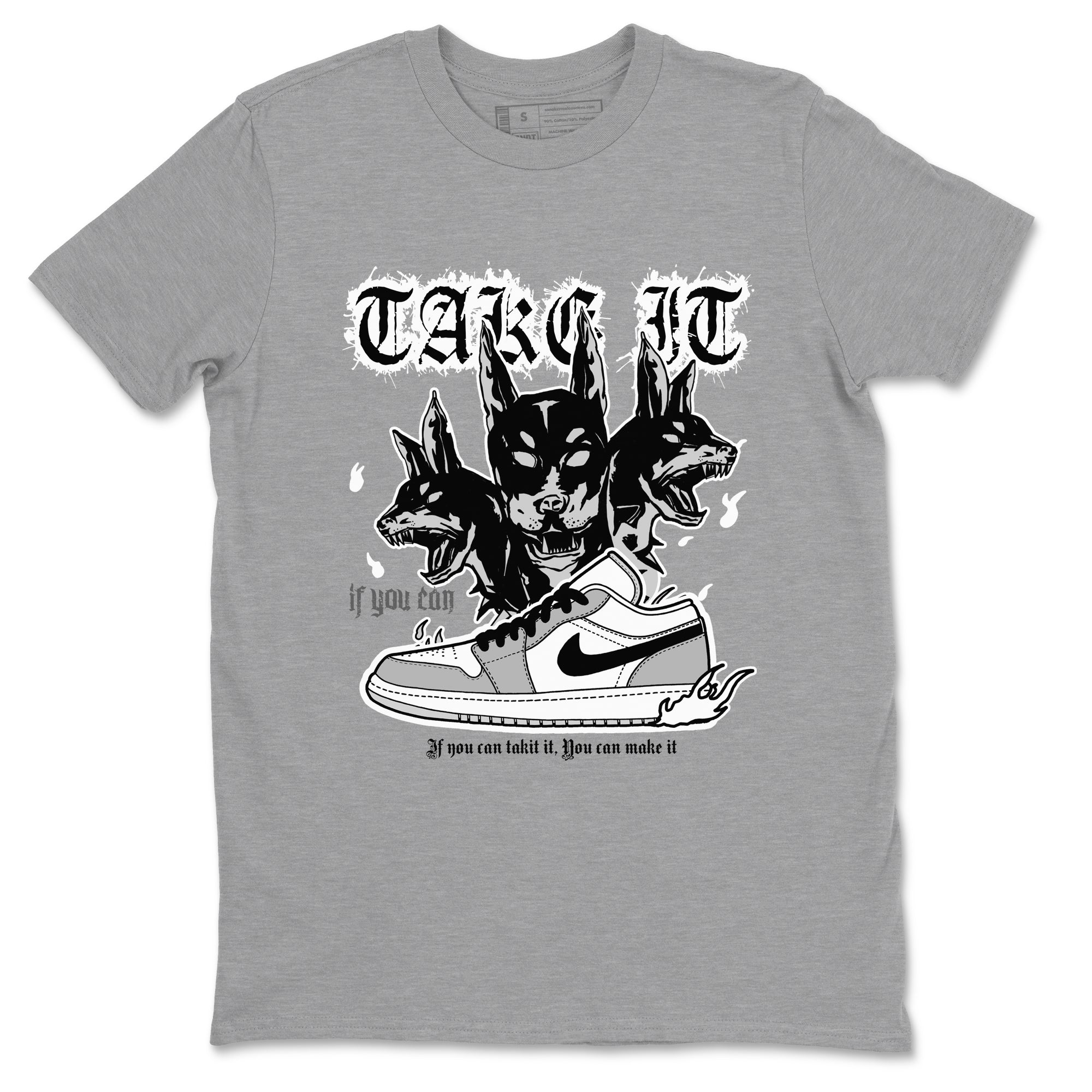 1s Wolf Grey shirts to match jordans Hell Hounds sneaker match tees Air Jordan 1 Wolf Grey SNRT Sneaker Tees streetwear brand Heather Grey 2 unisex cotton tee