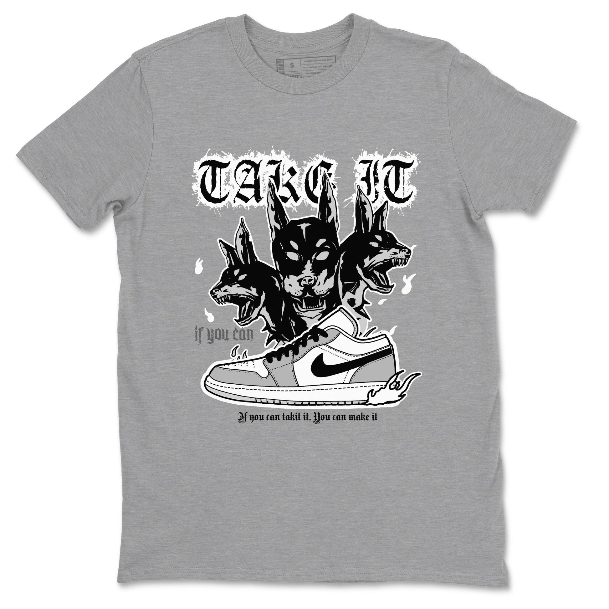 1s Wolf Grey shirts to match jordans Hell Hounds sneaker match tees Air Jordan 1 Wolf Grey SNRT Sneaker Tees streetwear brand Heather Grey 2 unisex cotton tee