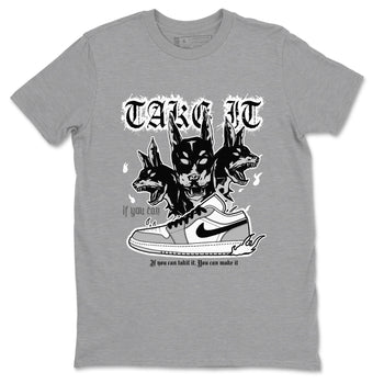 1s Wolf Grey shirts to match jordans Hell Hounds sneaker match tees Air Jordan 1 Wolf Grey SNRT Sneaker Tees streetwear brand Heather Grey 2 unisex cotton tee