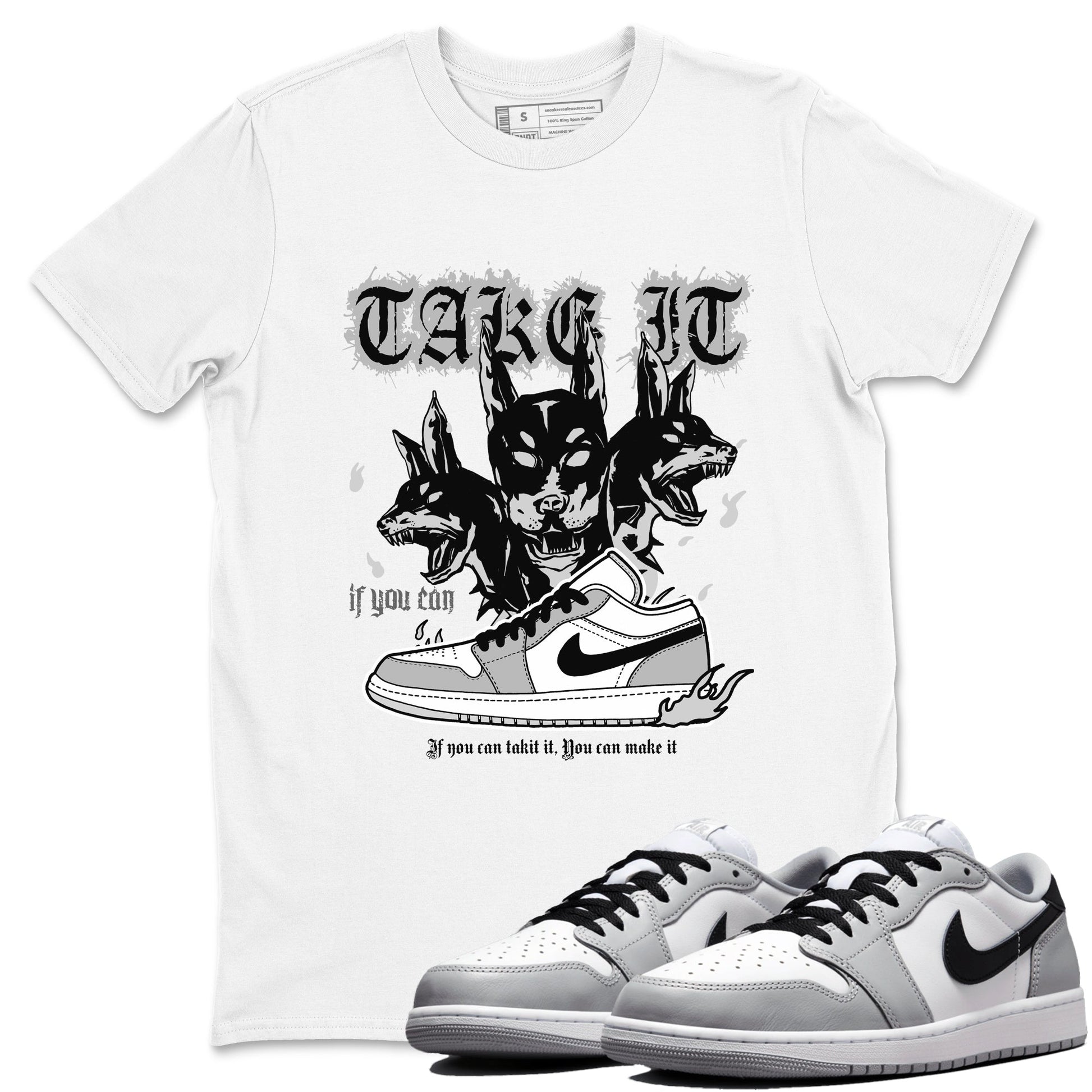 1s Wolf Grey shirts to match jordans Hell Hounds sneaker match tees Air Jordan 1 Wolf Grey SNRT Sneaker Tees streetwear brand White 1 unisex cotton tee