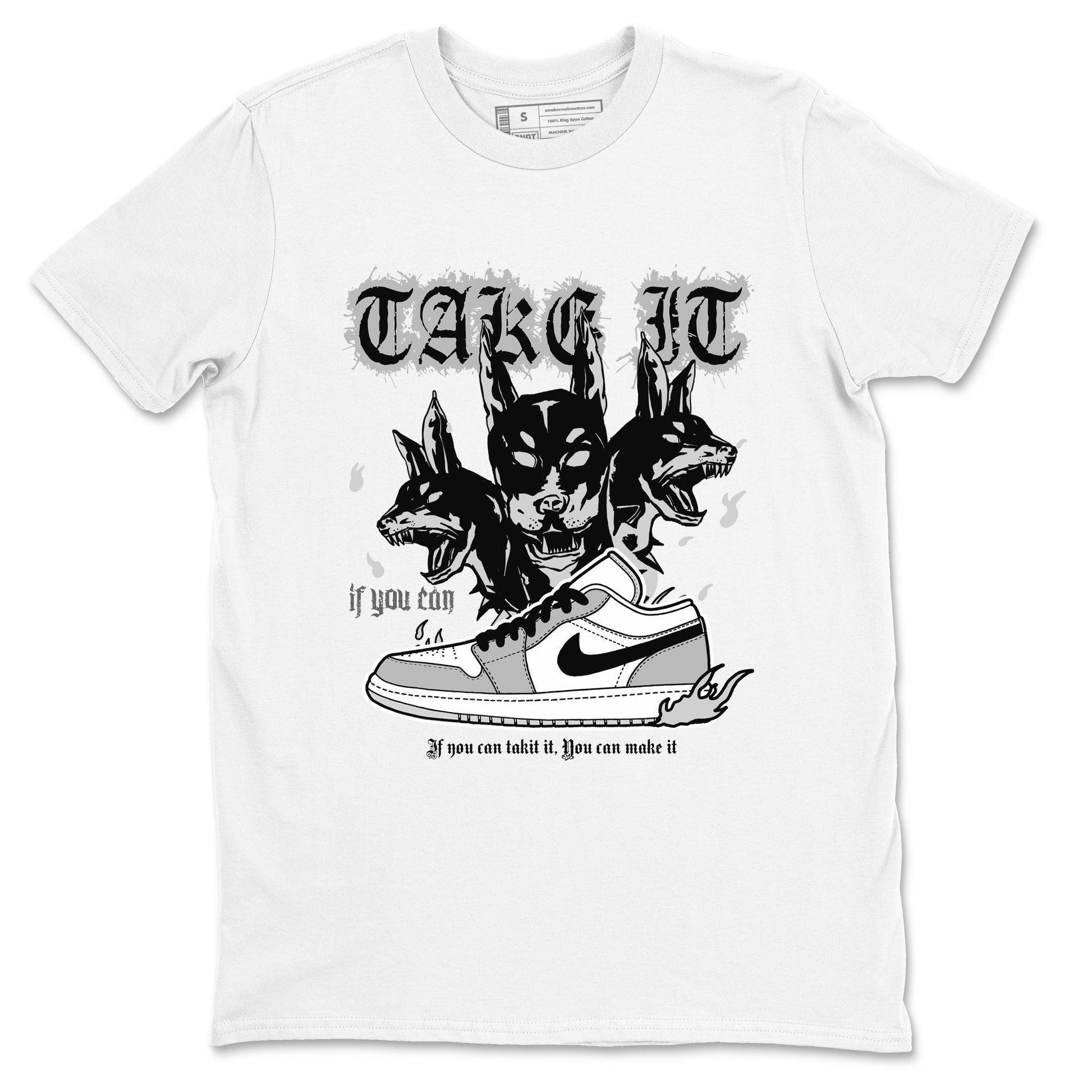 1s Wolf Grey shirts to match jordans Hell Hounds sneaker match tees Air Jordan 1 Wolf Grey SNRT Sneaker Tees streetwear brand White 2 unisex cotton tee