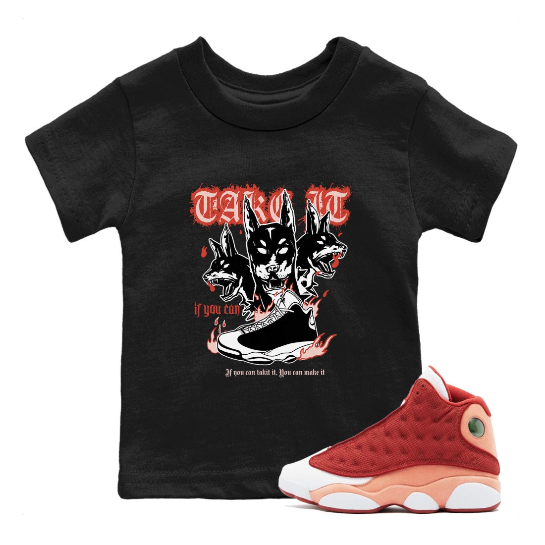 Air Jordan 13 Dune Red shirts to match jordans Hell Hounds sneaker match tees AJ13 Dune Red Sneaker Shirts SNRT Sneaker Tees streetwear brand Baby and Youth Black 1 cotton tee