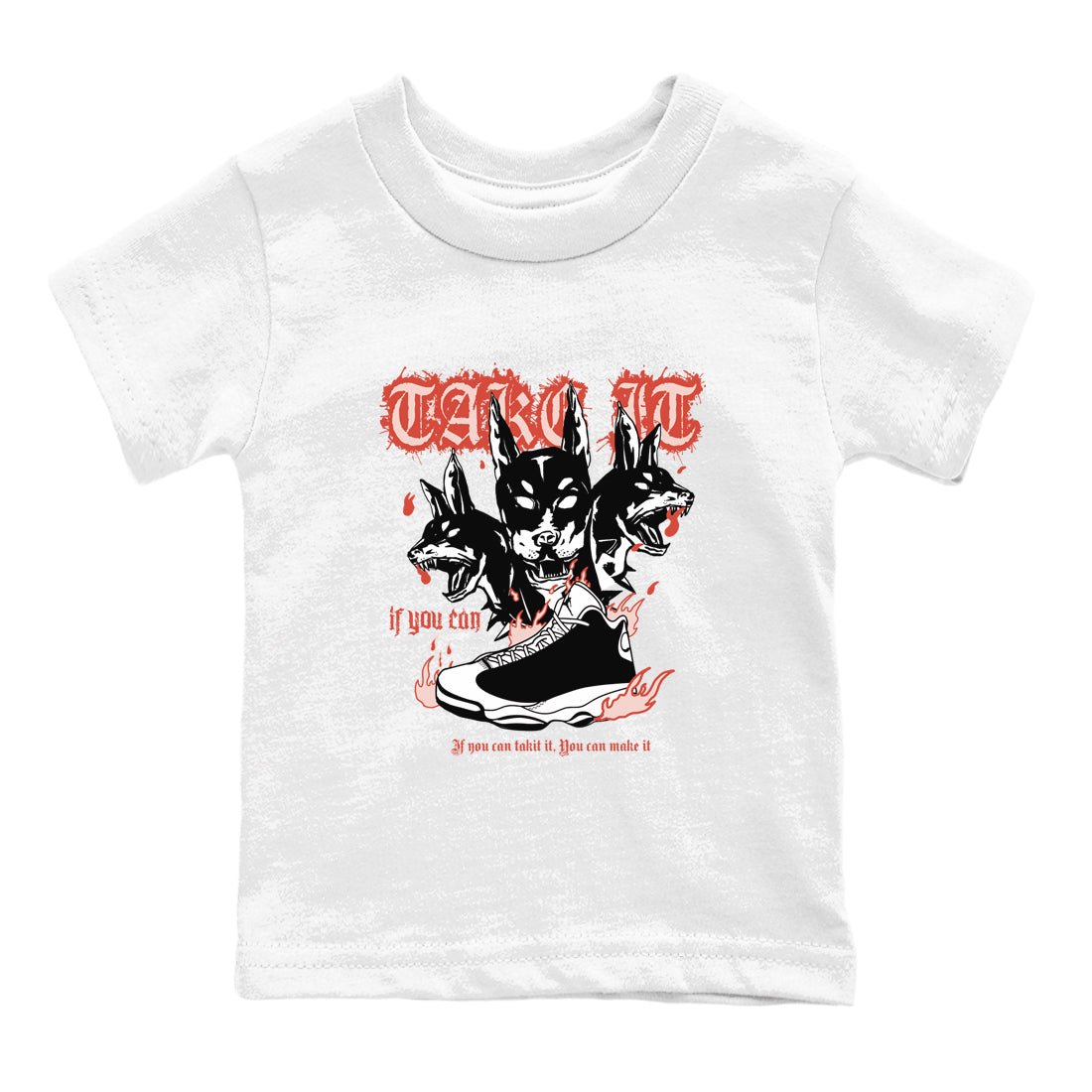 Air Jordan 13 Dune Red shirts to match jordans Hell Hounds sneaker match tees AJ13 Dune Red Sneaker Shirts SNRT Sneaker Tees streetwear brand Baby and Youth White 2 cotton tee