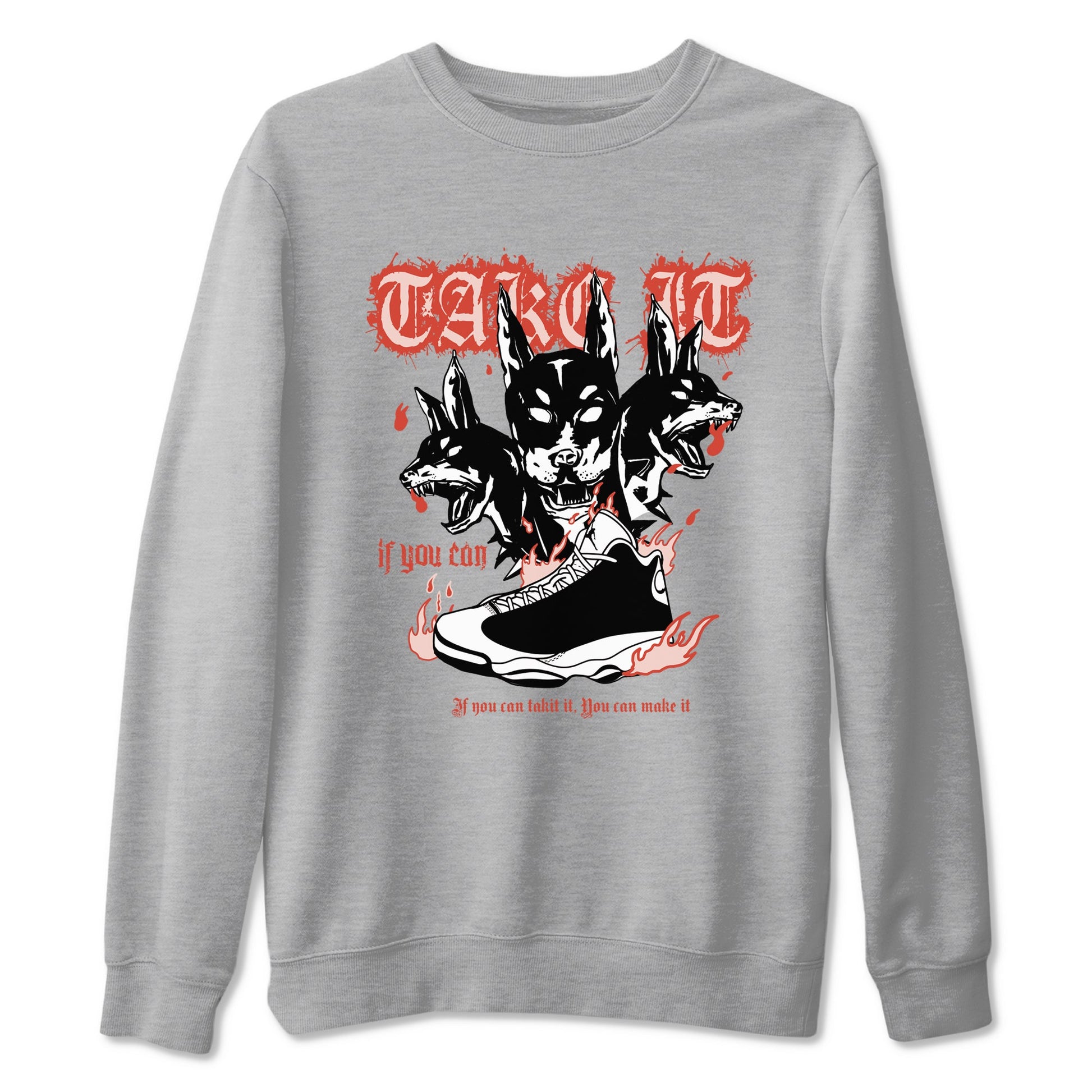 Air Jordan 13 Dune Red shirts to match jordans Hell Hounds sneaker match tees AJ13 Dune Red Sneaker Shirts SNRT Sneaker Tees streetwear brand Heather Grey 2 unisex cotton tee