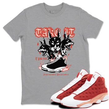 Air Jordan 13 Dune Red shirts to match jordans Hell Hounds sneaker match tees AJ13 Dune Red Sneaker Shirts SNRT Sneaker Tees streetwear brand Heather Grey 1 unisex cotton tee