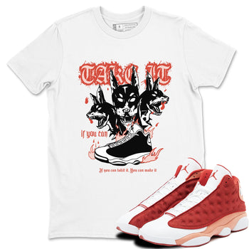 Air Jordan 13 Dune Red shirts to match jordans Hell Hounds sneaker match tees AJ13 Dune Red Sneaker Shirts SNRT Sneaker Tees streetwear brand White 1 unisex cotton tee