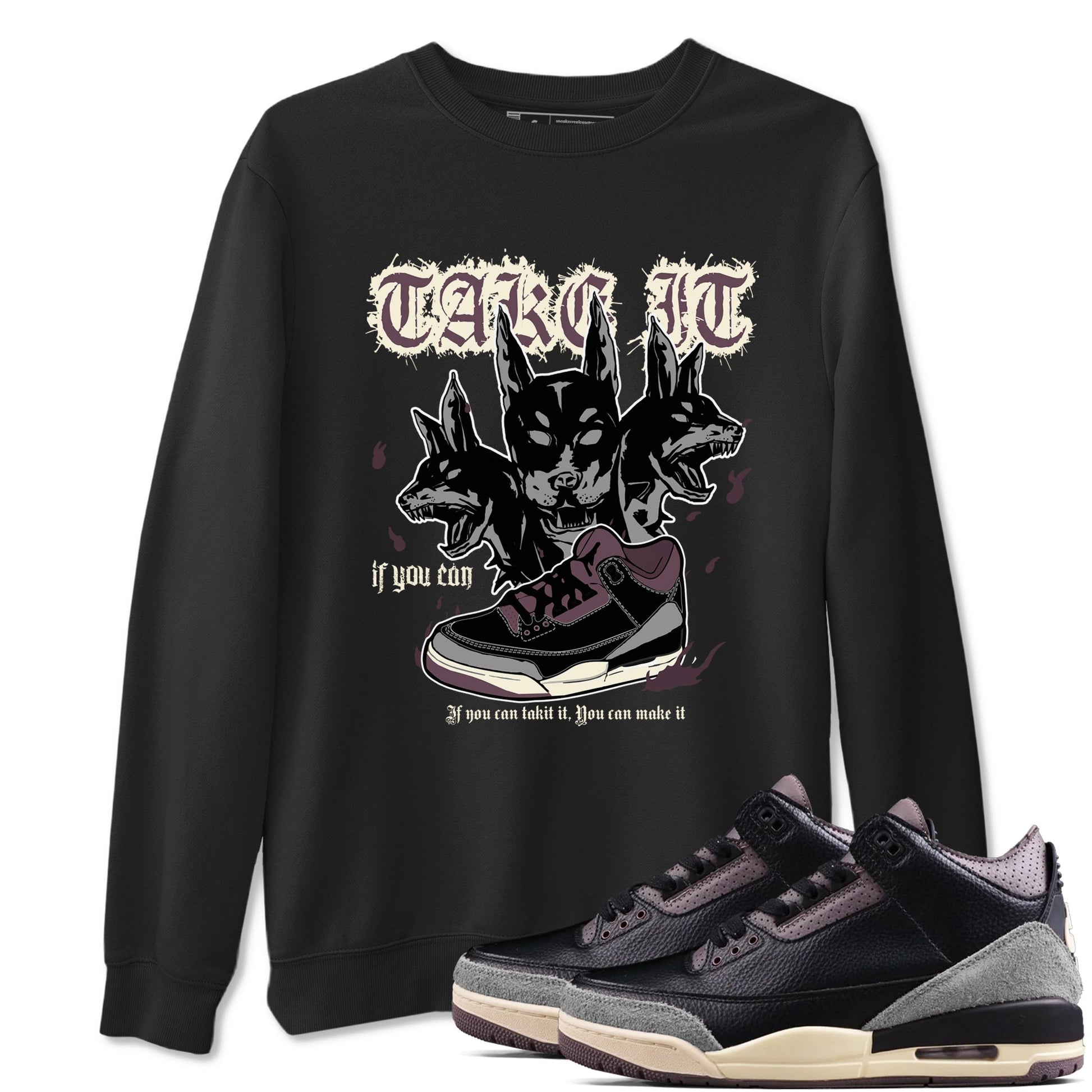 3s A Ma Maniere x Black shirts to match jordans Hell Hounds sneaker match tees Air Jordan 3 A Ma Maniere x Black SNRT Sneaker Tees streetwear brand Black 1 unisex cotton tee