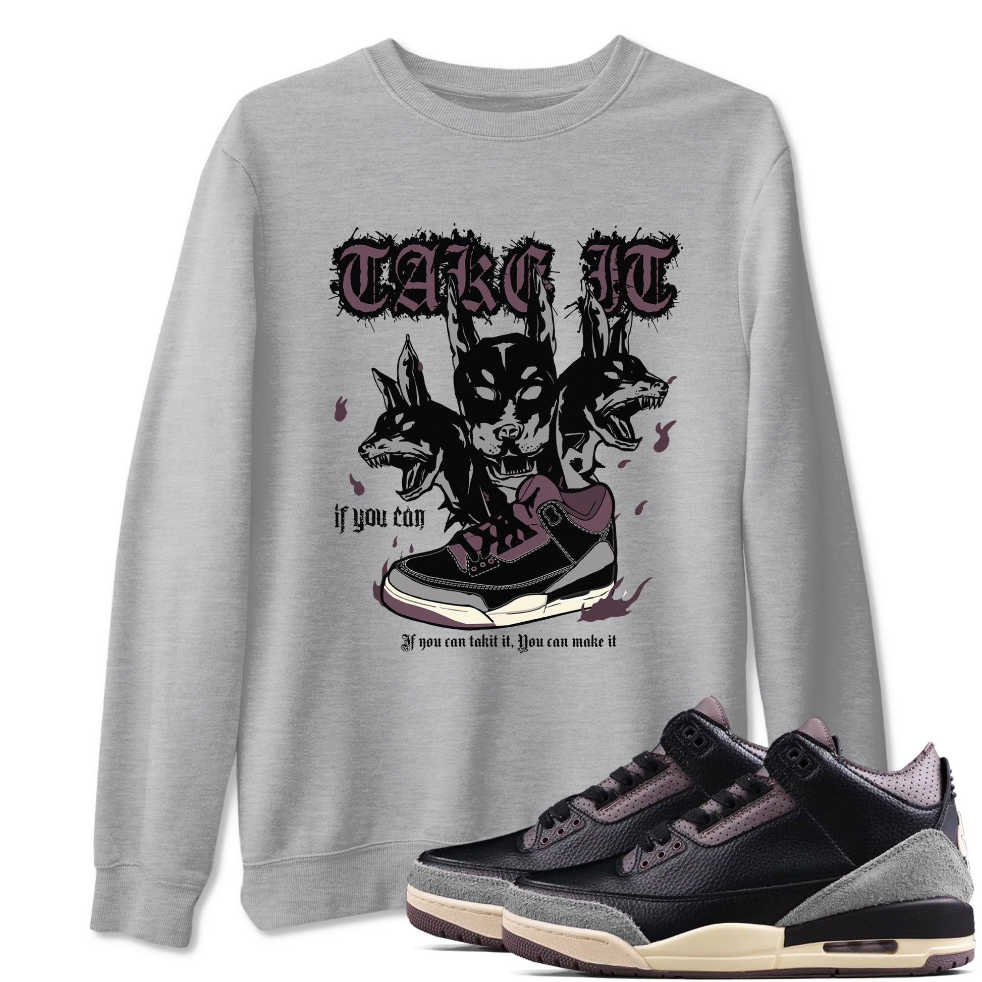 3s A Ma Maniere x Black shirts to match jordans Hell Hounds sneaker match tees Air Jordan 3 A Ma Maniere x Black SNRT Sneaker Tees streetwear brand Heather Grey 1 unisex cotton tee