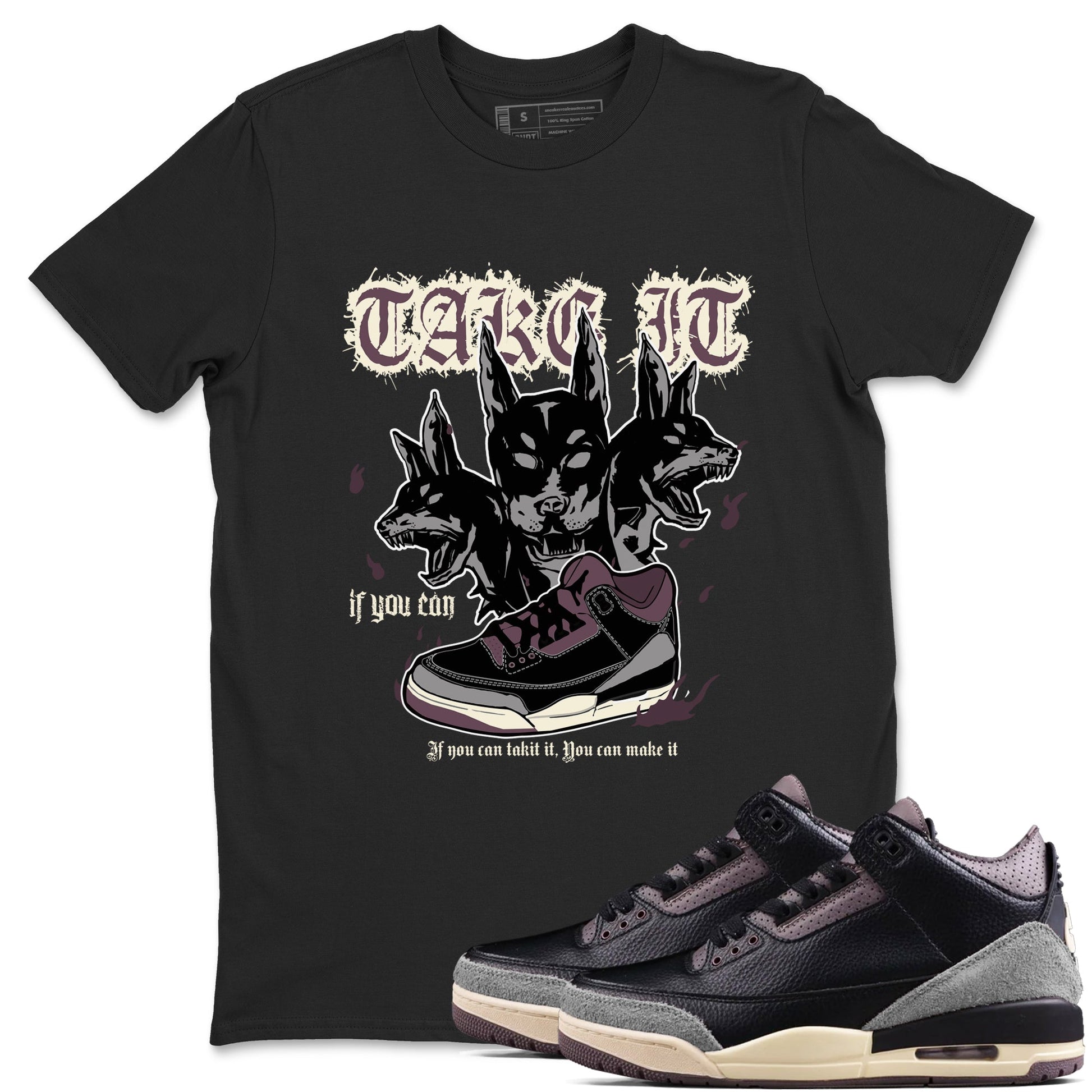 3s A Ma Maniere x Black shirts to match jordans Hell Hounds sneaker match tees Air Jordan 3 A Ma Maniere x Black SNRT Sneaker Tees streetwear brand Black 1 unisex cotton tee