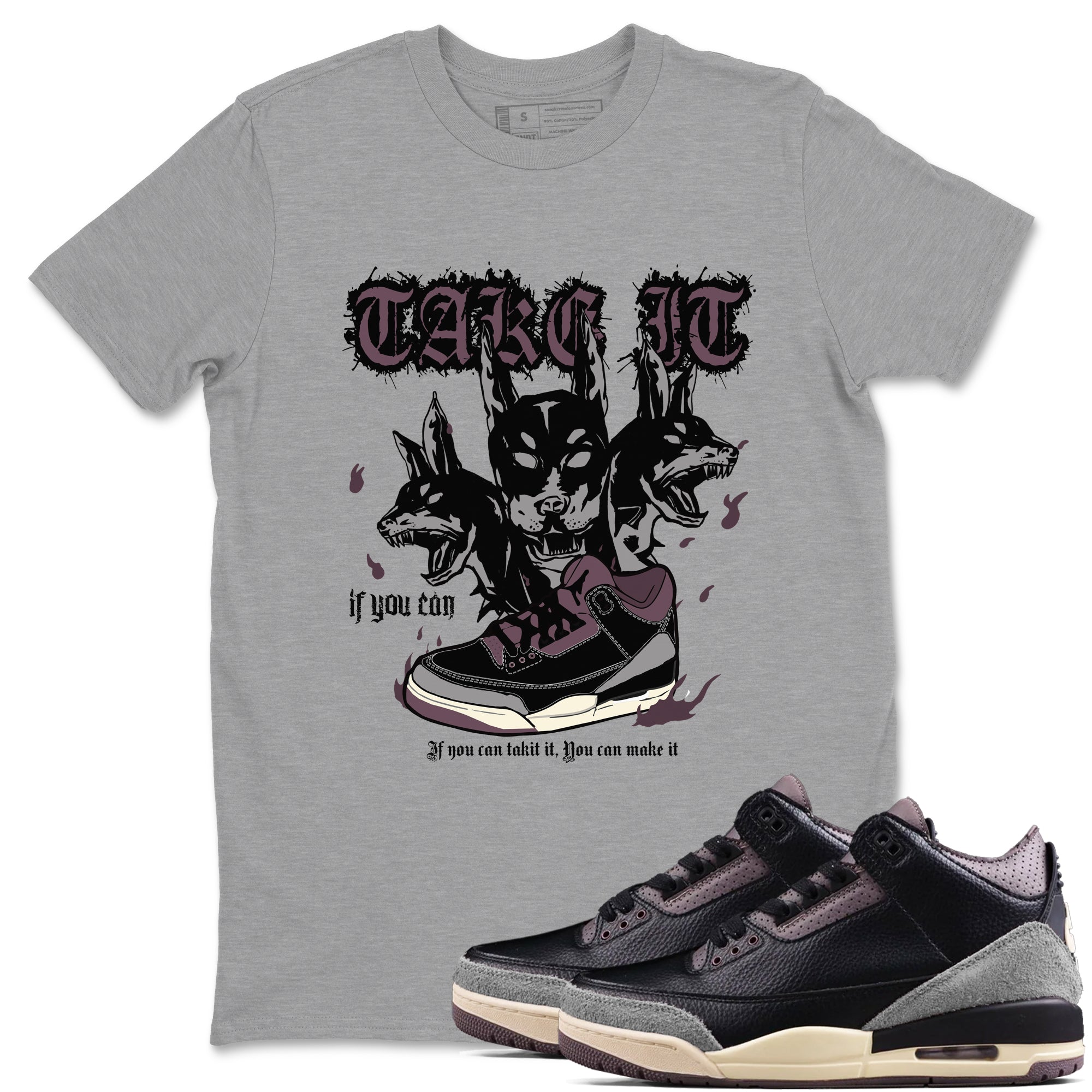 3s A Ma Maniere x Black shirts to match jordans Hell Hounds sneaker match tees Air Jordan 3 A Ma Maniere x Black SNRT Sneaker Tees streetwear brand Heather Grey 1 unisex cotton tee