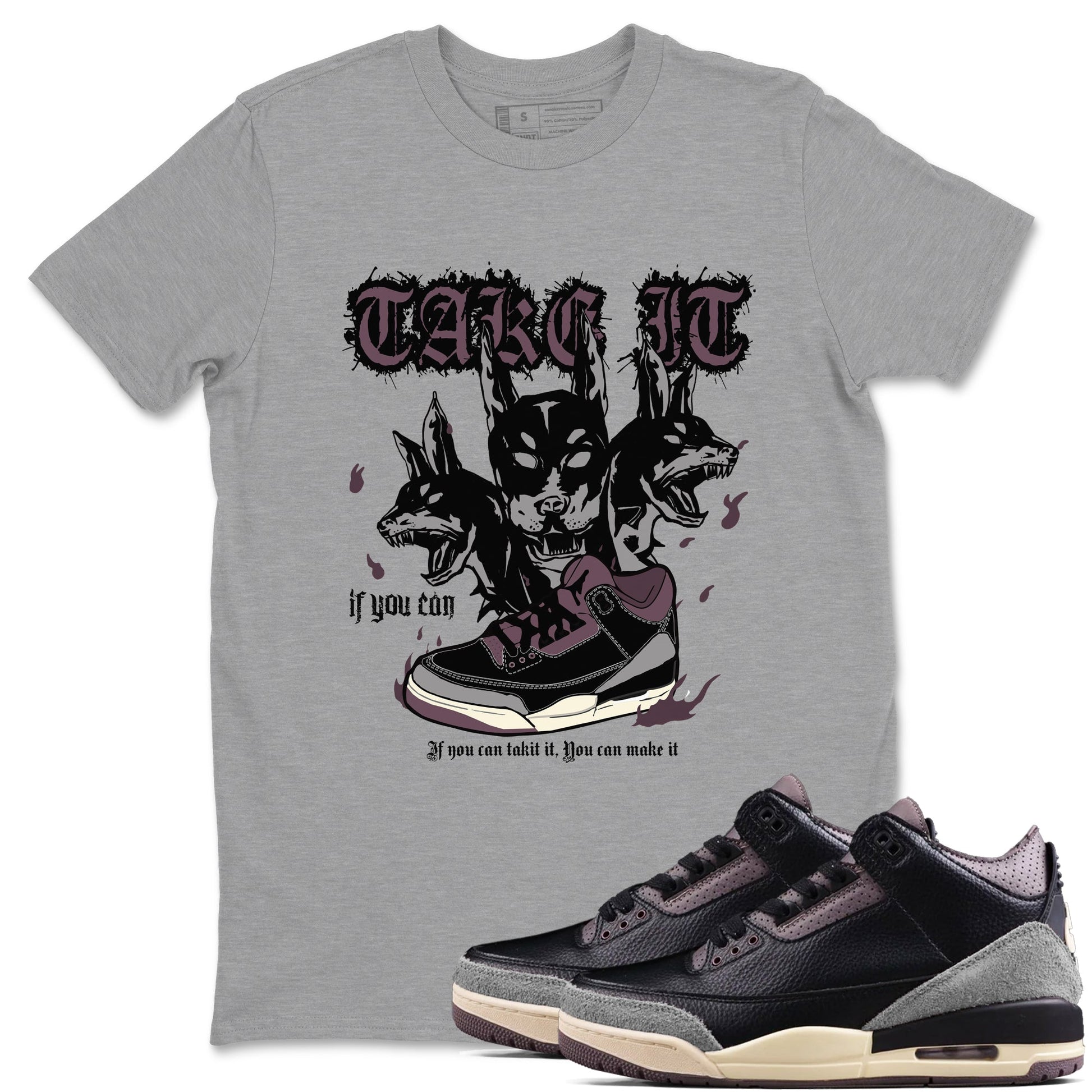 3s A Ma Maniere x Black shirts to match jordans Hell Hounds sneaker match tees Air Jordan 3 A Ma Maniere x Black SNRT Sneaker Tees streetwear brand Heather Grey 1 unisex cotton tee