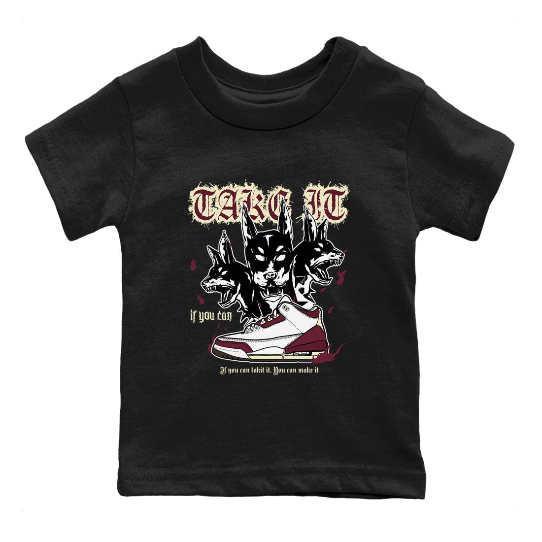 AJ3 A Ma Maniere x Burgundy Crush shirts to match jordans Hell Hounds sneaker match tees A Ma Maniére x Air Jordan 3 "Burgundy Crush" SNRT Sneaker Tees streetwear brand Baby and Youth Black 2 cotton tee
