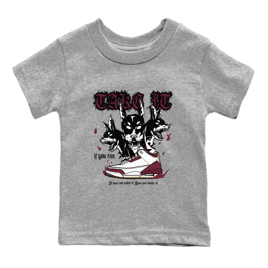 AJ3 A Ma Maniere x Burgundy Crush shirts to match jordans Hell Hounds sneaker match tees A Ma Maniére x Air Jordan 3 "Burgundy Crush" SNRT Sneaker Tees streetwear brand Baby and Youth Heather Grey 2 cotton tee
