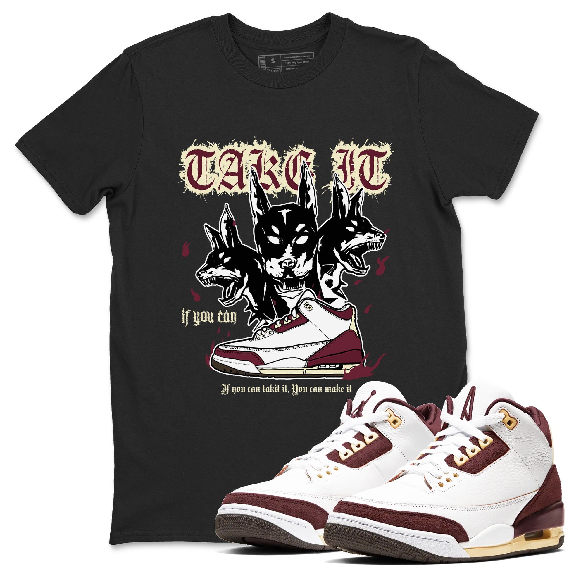 AJ3 A Ma Maniere x Burgundy Crush shirts to match jordans Hell Hounds sneaker match tees A Ma Maniére x Air Jordan 3 "Burgundy Crush" SNRT Sneaker Tees streetwear brand Black 1 unisex cotton tee