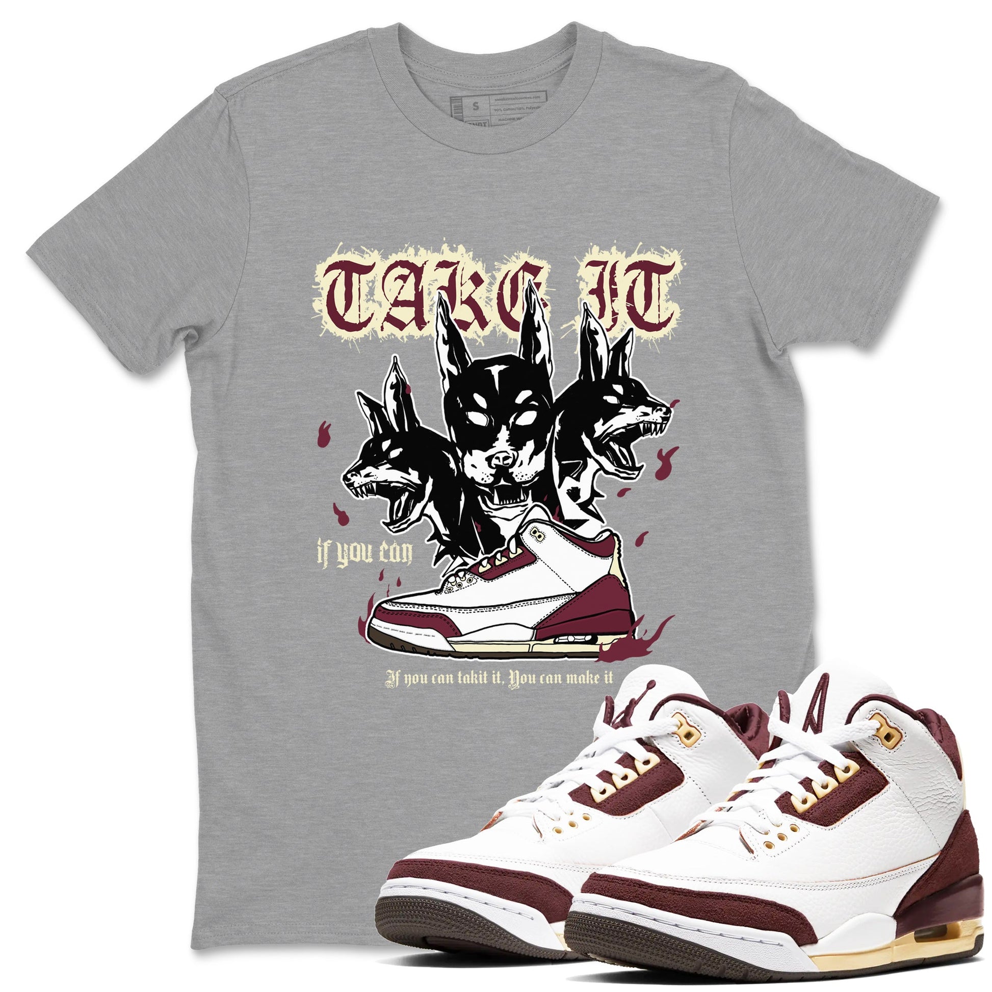 AJ3 A Ma Maniere x Burgundy Crush shirts to match jordans Hell Hounds sneaker match tees A Ma Maniére x Air Jordan 3 "Burgundy Crush" SNRT Sneaker Tees streetwear brand Heather Grey 1 unisex cotton tee