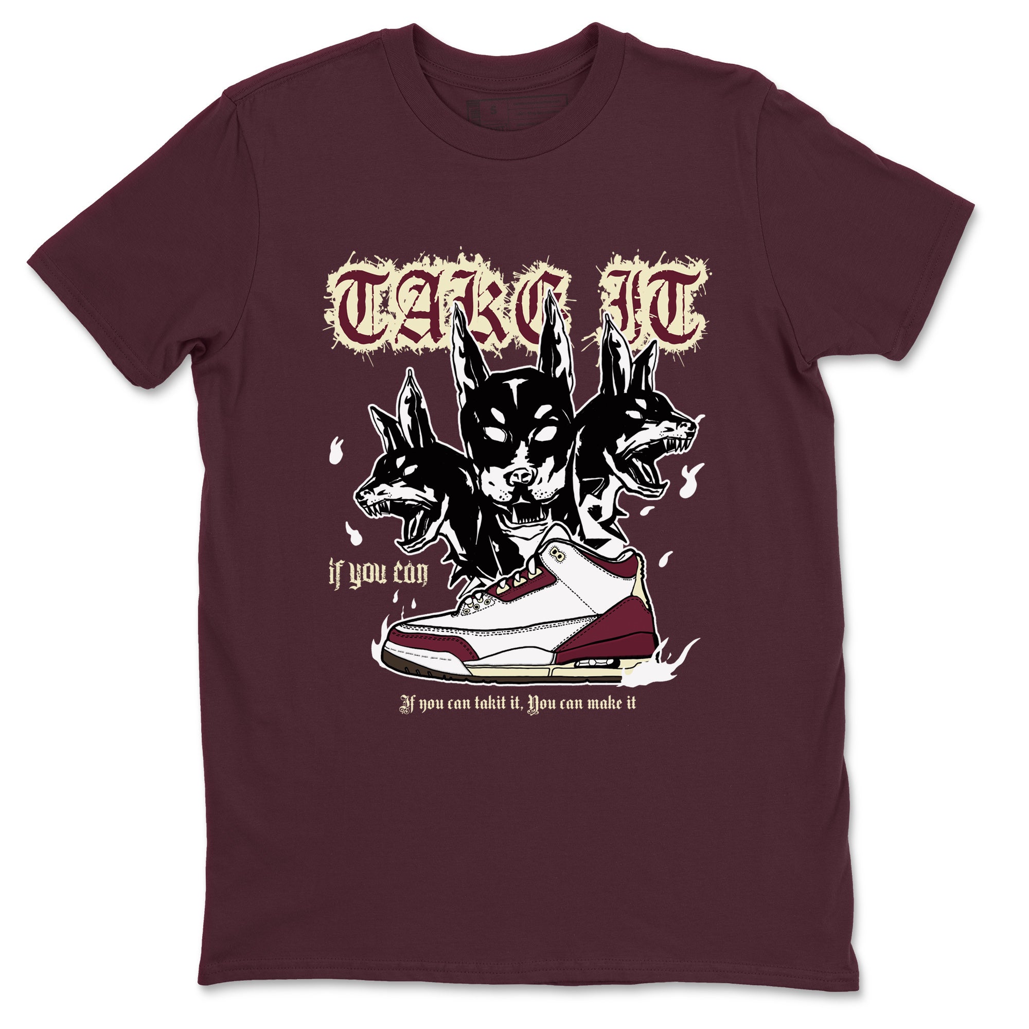 AJ3 A Ma Maniere x Burgundy Crush shirts to match jordans Hell Hounds sneaker match tees A Ma Maniére x Air Jordan 3 "Burgundy Crush" SNRT Sneaker Tees streetwear brand Maroon 2 unisex cotton tee