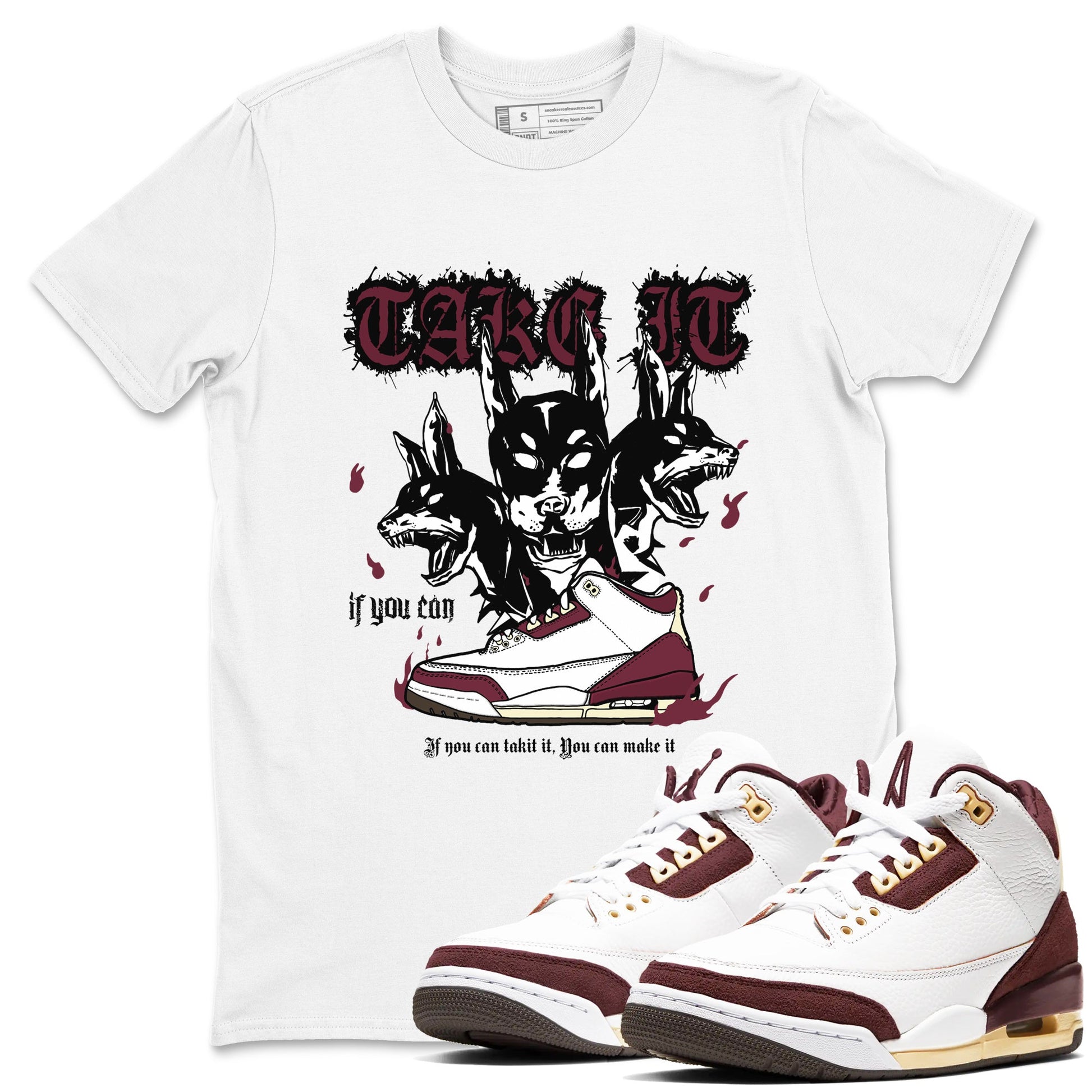 AJ3 A Ma Maniere x Burgundy Crush shirts to match jordans Hell Hounds sneaker match tees A Ma Maniére x Air Jordan 3 "Burgundy Crush" SNRT Sneaker Tees streetwear brand White 1 unisex cotton tee