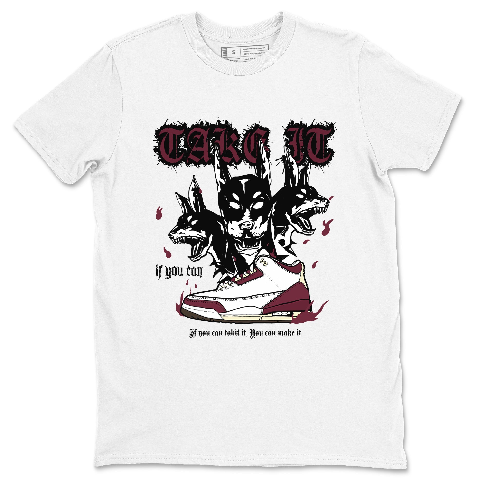 AJ3 A Ma Maniere x Burgundy Crush shirts to match jordans Hell Hounds sneaker match tees A Ma Maniére x Air Jordan 3 "Burgundy Crush" SNRT Sneaker Tees streetwear brand White 2 unisex cotton tee