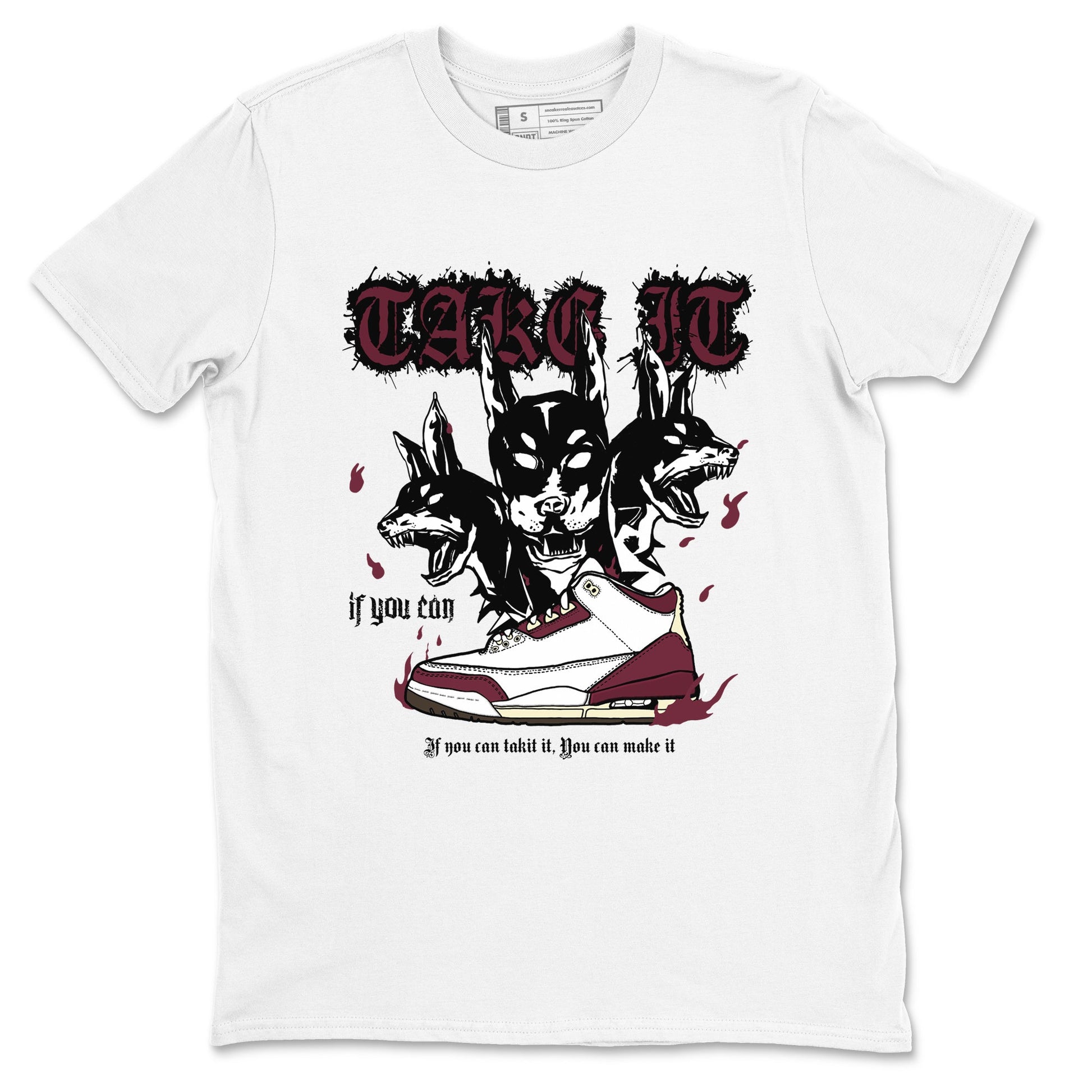 AJ3 A Ma Maniere x Burgundy Crush shirts to match jordans Hell Hounds sneaker match tees A Ma Maniére x Air Jordan 3 "Burgundy Crush" SNRT Sneaker Tees streetwear brand White 2 unisex cotton tee