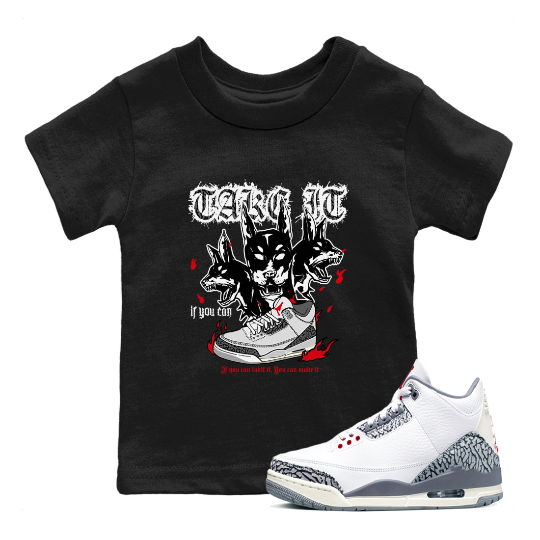 3s Cement Grey shirts to match jordans Hell Hounds sneaker match tees Air Jordan 3 Cement Grey SNRT Sneaker Tees streetwear brand Baby and Youth Black 1 cotton tee