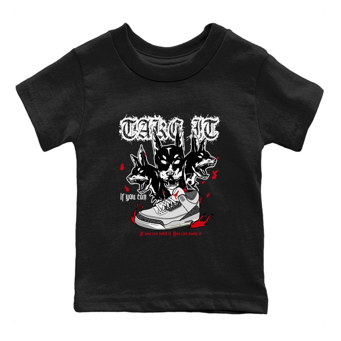 3s Cement Grey shirts to match jordans Hell Hounds sneaker match tees Air Jordan 3 Cement Grey SNRT Sneaker Tees streetwear brand Baby and Youth Black 2 cotton tee