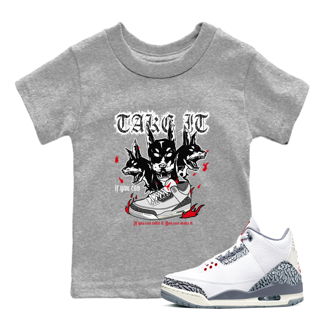 3s Cement Grey shirts to match jordans Hell Hounds sneaker match tees Air Jordan 3 Cement Grey SNRT Sneaker Tees streetwear brand Baby and Youth Heather Grey 1 cotton tee