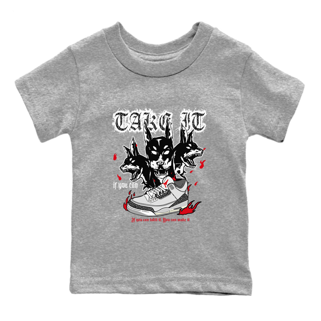 3s Cement Grey shirts to match jordans Hell Hounds sneaker match tees Air Jordan 3 Cement Grey SNRT Sneaker Tees streetwear brand Baby and Youth Heather Grey 2 cotton tee