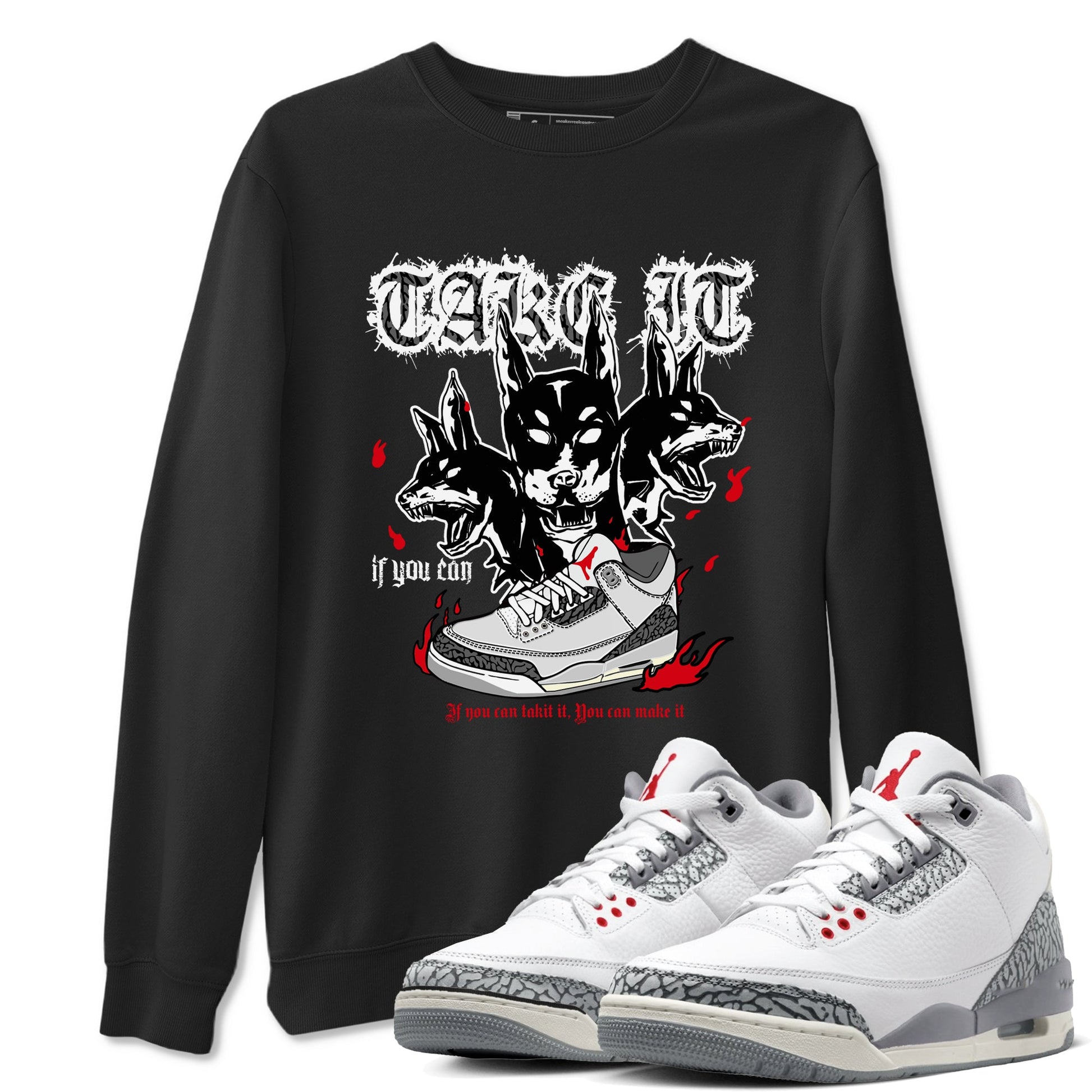 3s Cement Grey shirts to match jordans Hell Hounds sneaker match tees Air Jordan 3 Cement Grey SNRT Sneaker Tees streetwear brand Black 1 unisex cotton tee