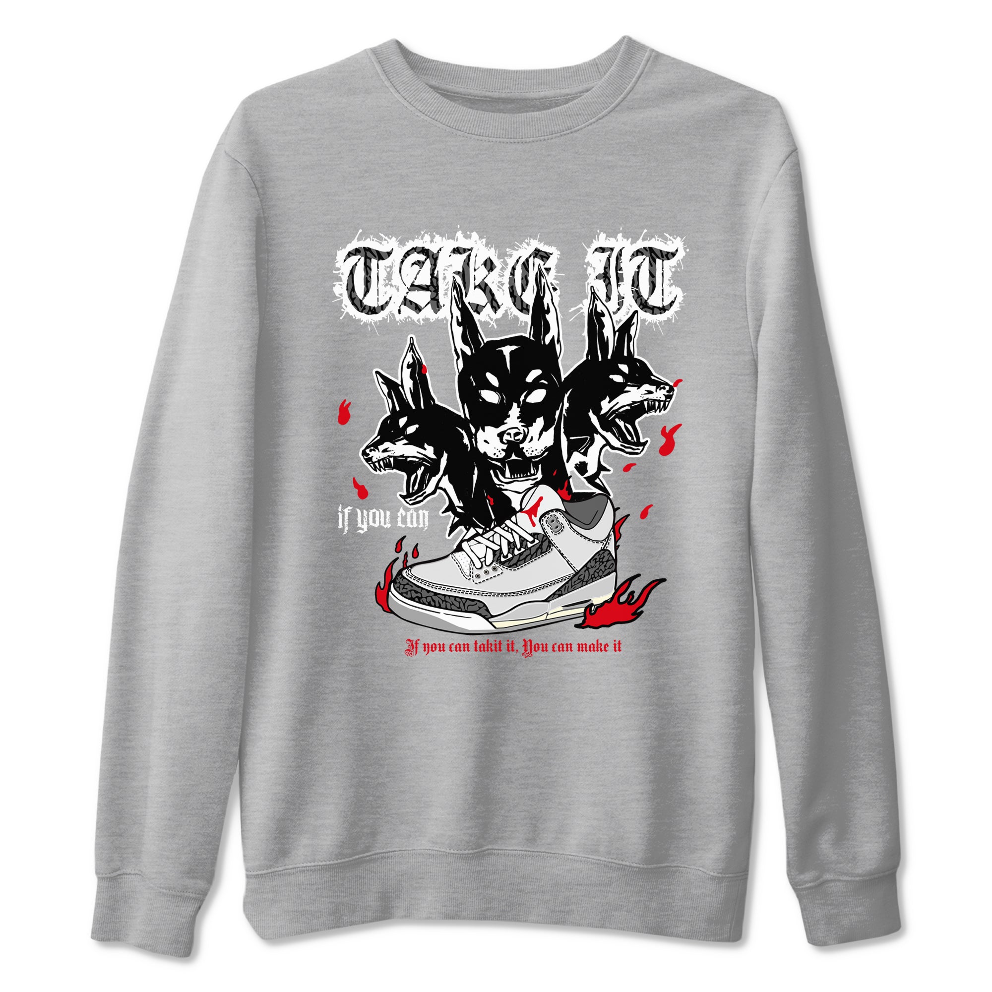 3s Cement Grey shirts to match jordans Hell Hounds sneaker match tees Air Jordan 3 Cement Grey SNRT Sneaker Tees streetwear brand Heather Grey 2 unisex cotton tee