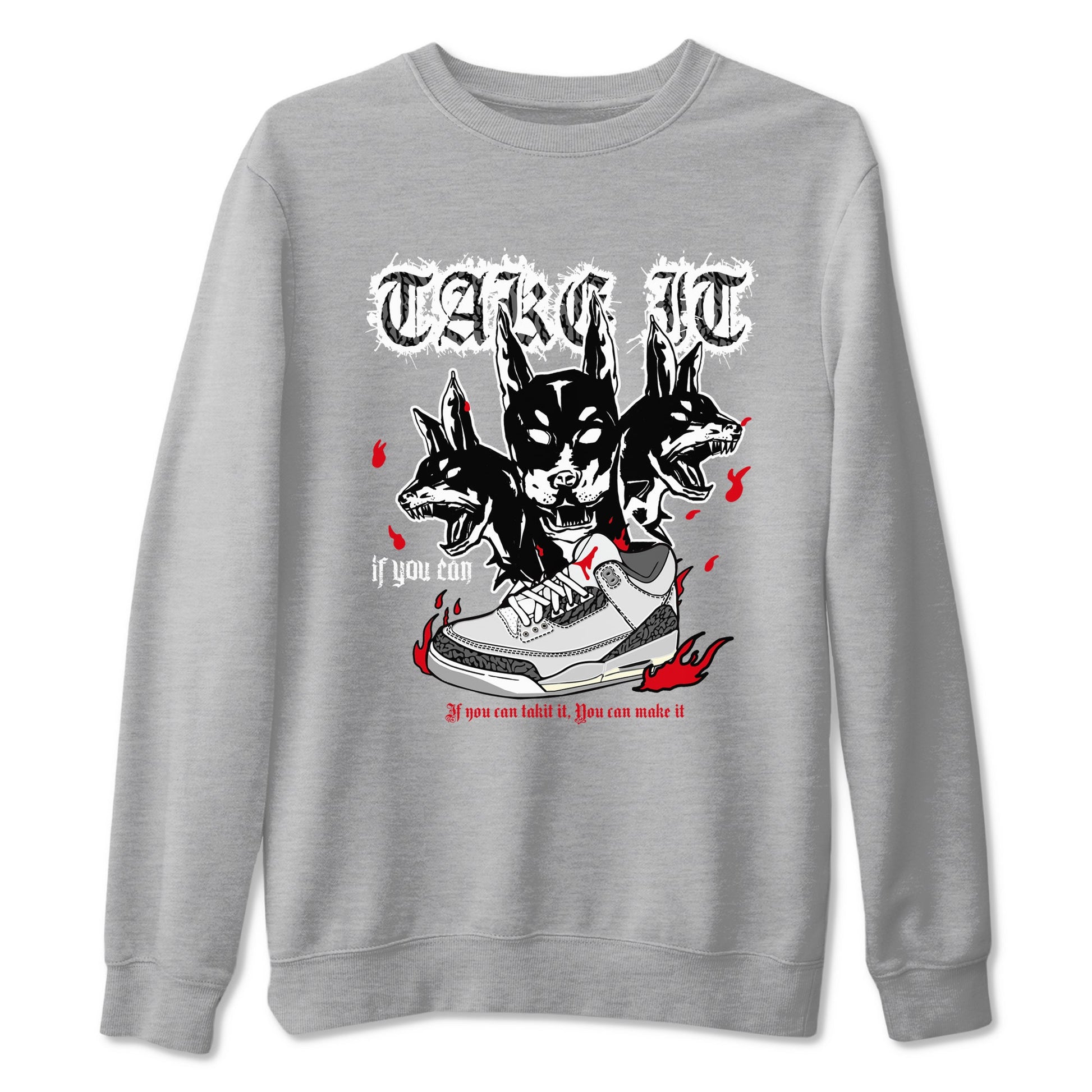 3s Cement Grey shirts to match jordans Hell Hounds sneaker match tees Air Jordan 3 Cement Grey SNRT Sneaker Tees streetwear brand Heather Grey 2 unisex cotton tee