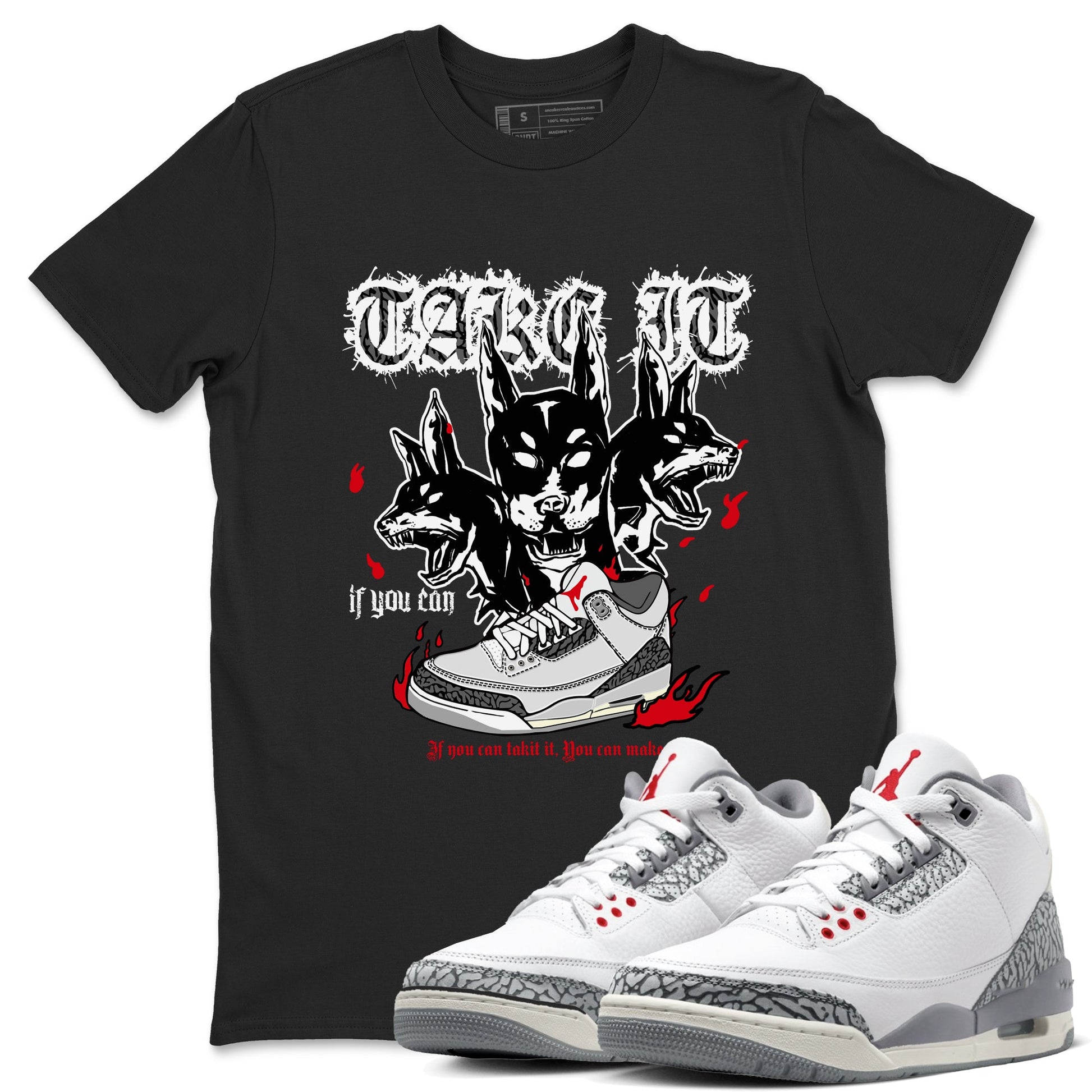 3s Cement Grey shirts to match jordans Hell Hounds sneaker match tees Air Jordan 3 Cement Grey SNRT Sneaker Tees streetwear brand Black 1 unisex cotton tee