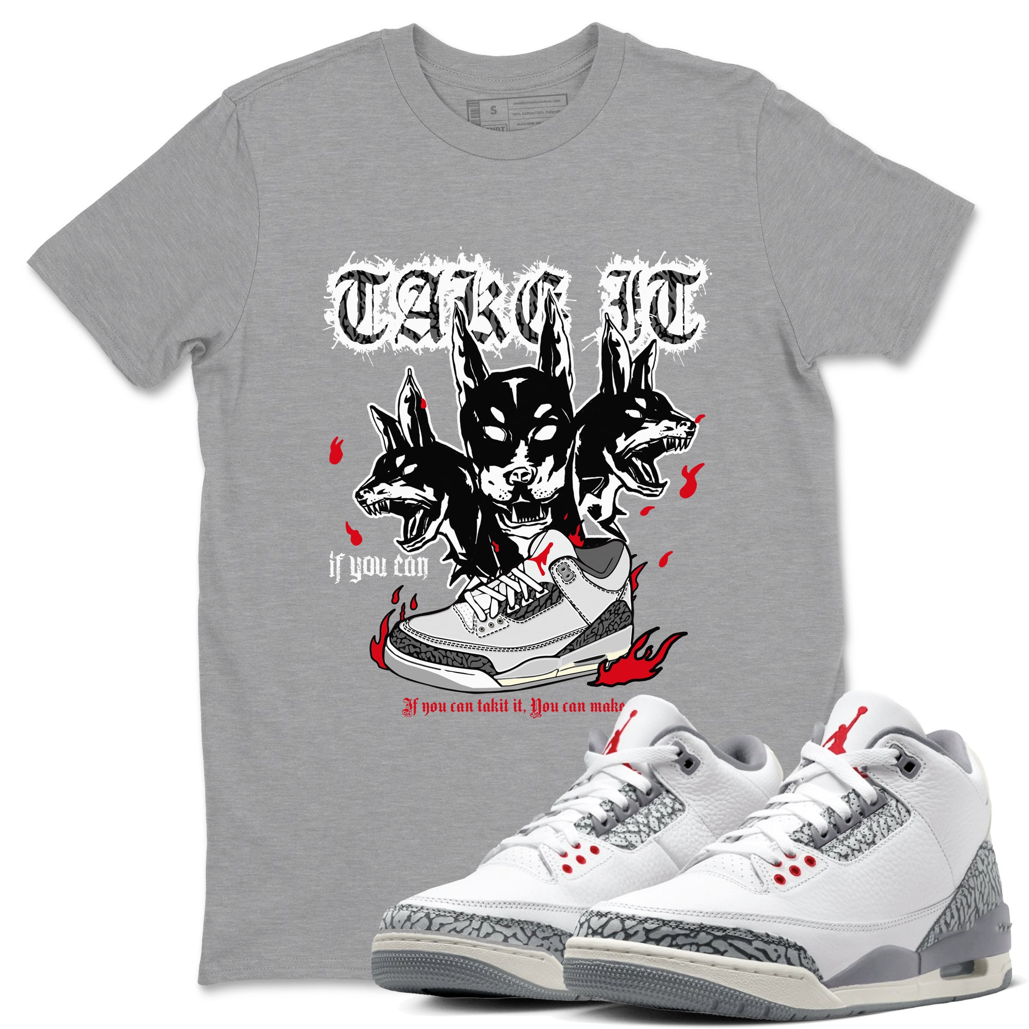 3s Cement Grey shirts to match jordans Hell Hounds sneaker match tees Air Jordan 3 Cement Grey SNRT Sneaker Tees streetwear brand Heather Grey 1 unisex cotton tee