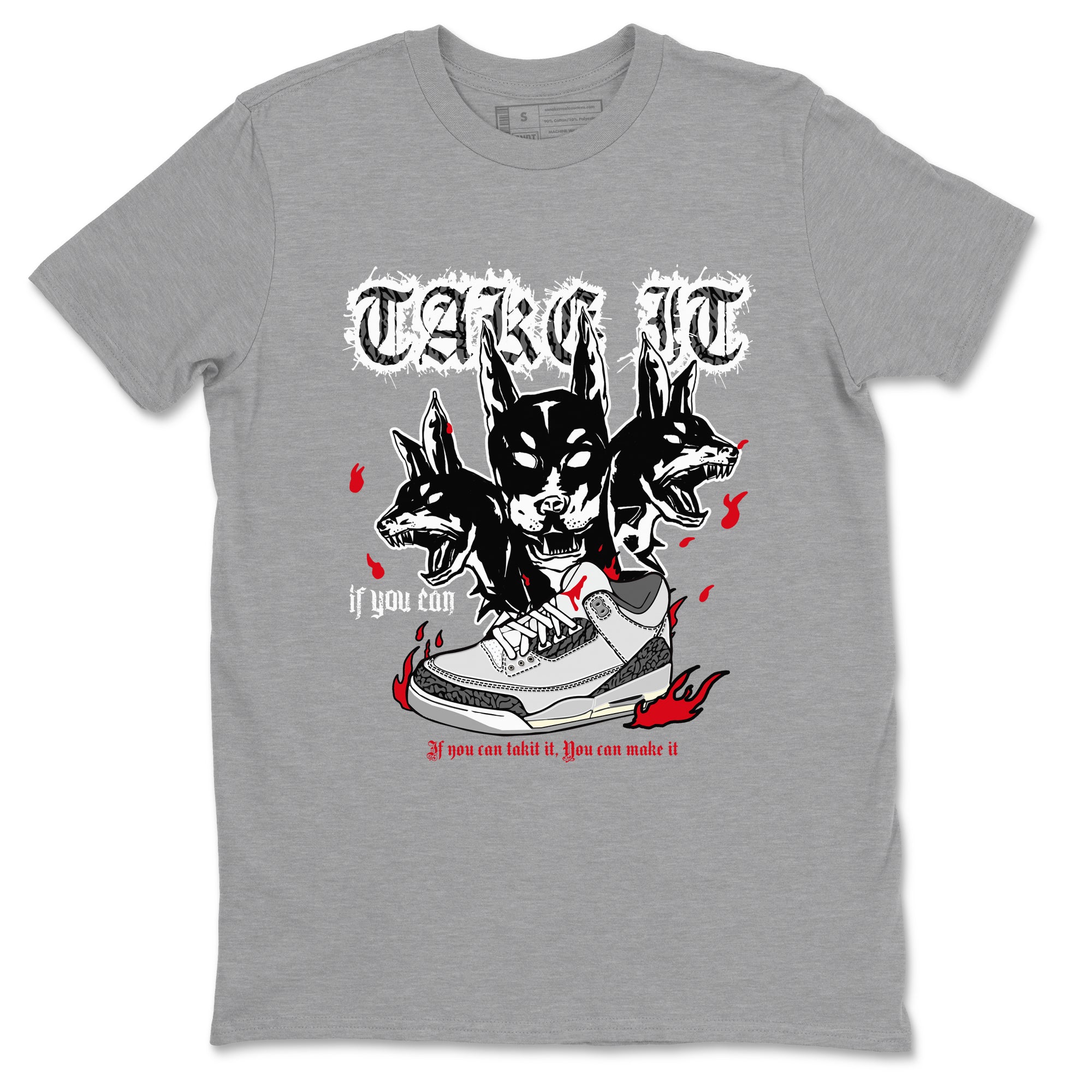 3s Cement Grey shirts to match jordans Hell Hounds sneaker match tees Air Jordan 3 Cement Grey SNRT Sneaker Tees streetwear brand Heather Grey 2 unisex cotton tee