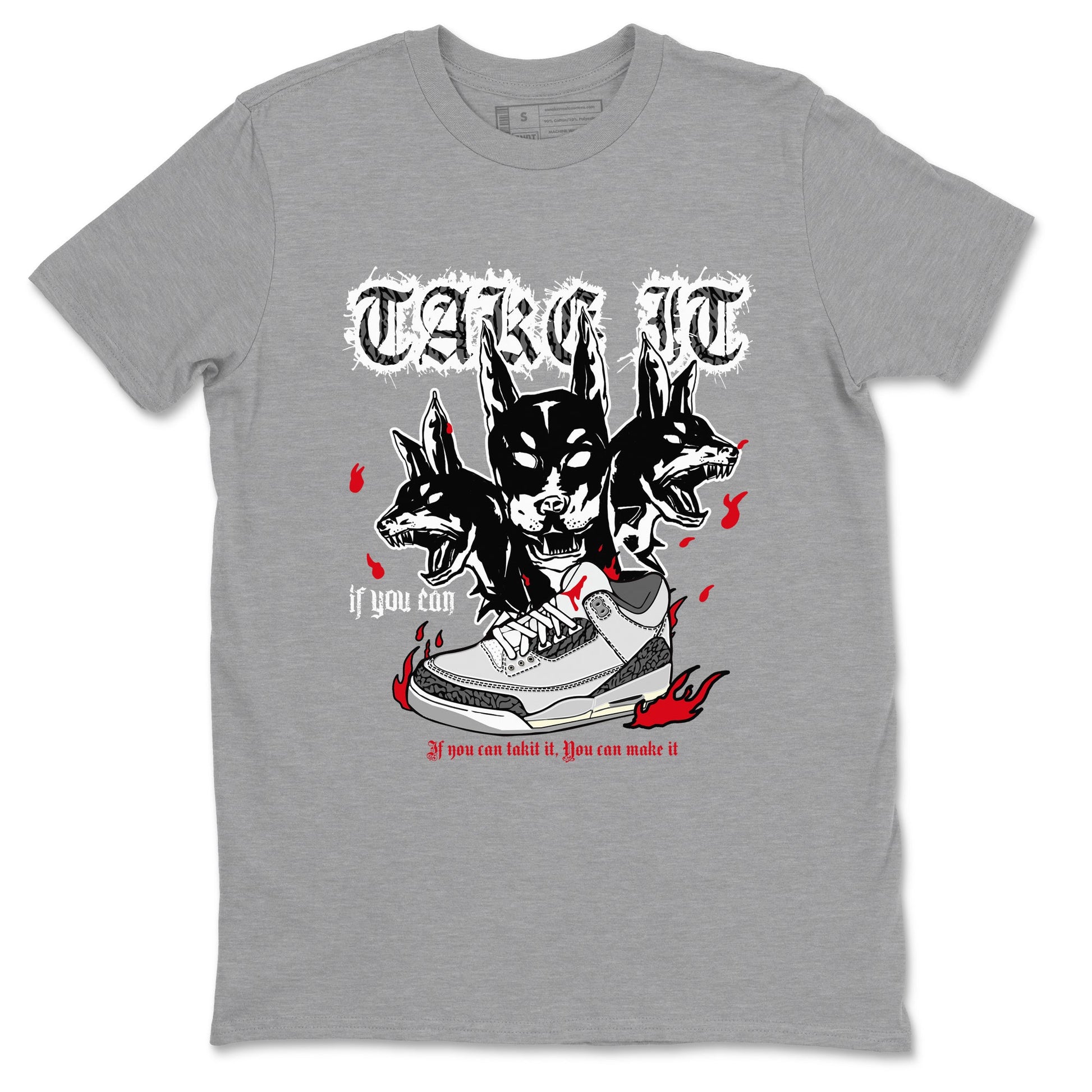 3s Cement Grey shirts to match jordans Hell Hounds sneaker match tees Air Jordan 3 Cement Grey SNRT Sneaker Tees streetwear brand Heather Grey 2 unisex cotton tee