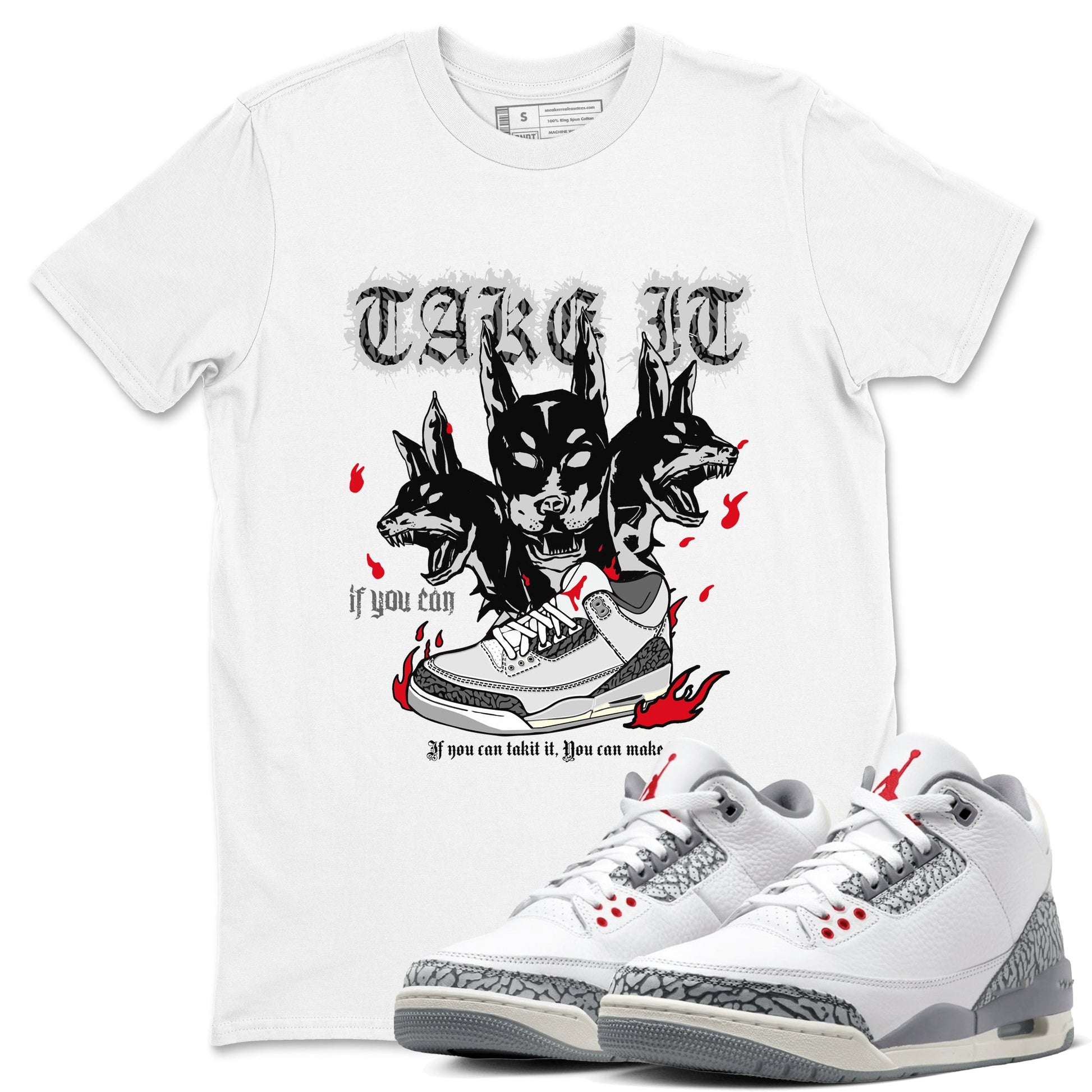 3s Cement Grey shirts to match jordans Hell Hounds sneaker match tees Air Jordan 3 Cement Grey SNRT Sneaker Tees streetwear brand White 1 unisex cotton tee
