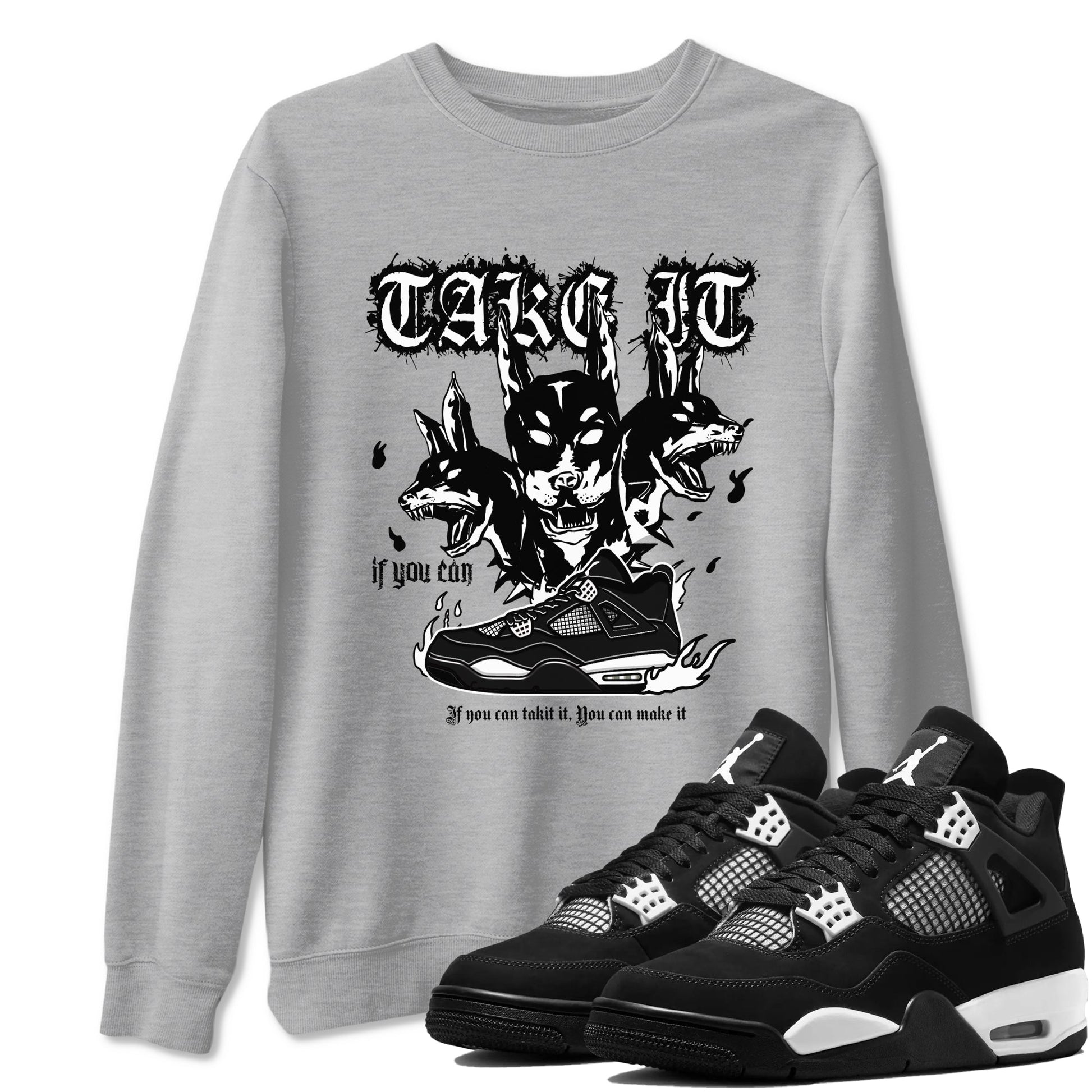 Air Jordan 4 White Thunder shirts to match jordans Hell Hounds sneaker match tees 4s White Thunder Sneaker Shirts SNRT Sneaker Tees streetwear brand Heather Grey 1 unisex cotton tee