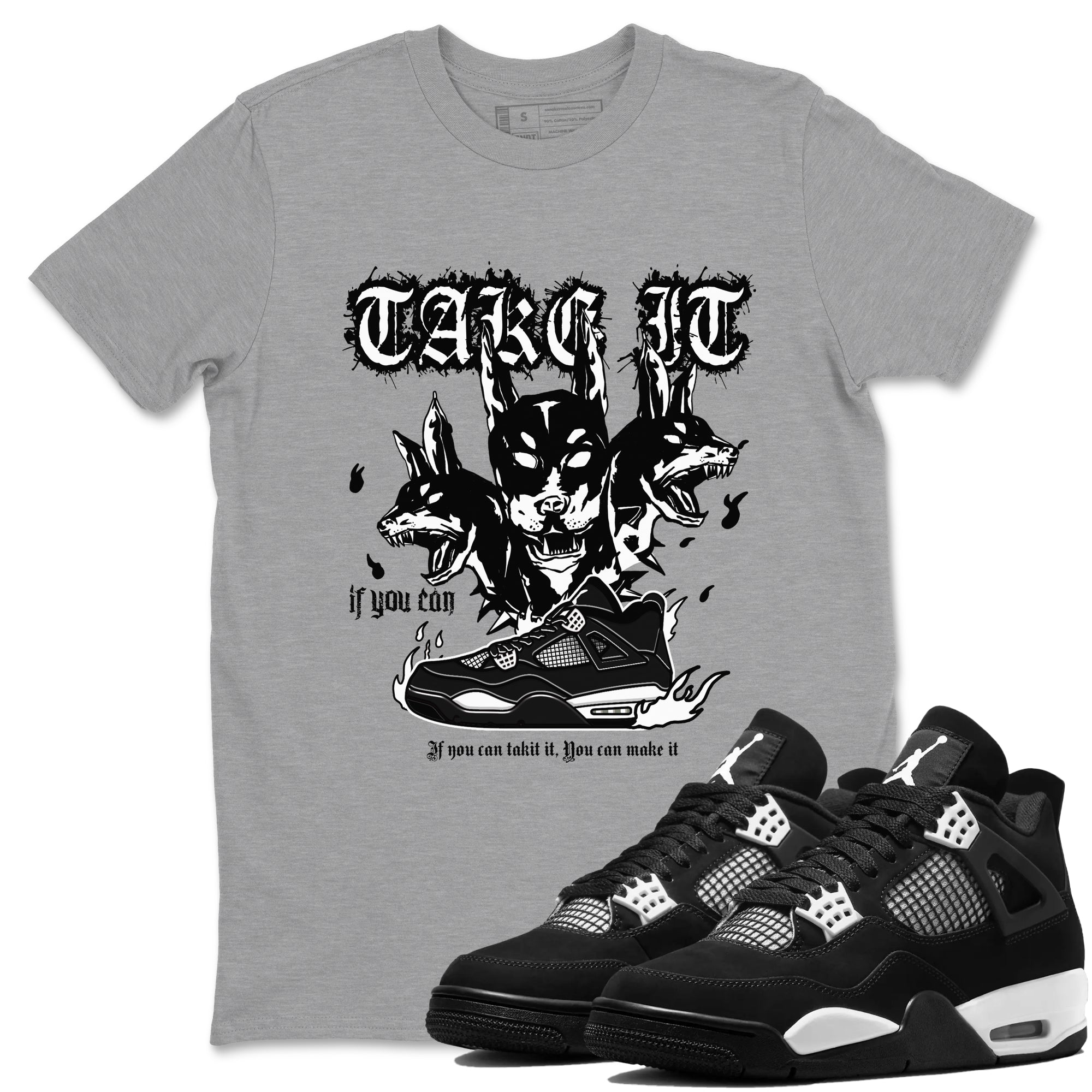 Air Jordan 4 White Thunder shirts to match jordans Hell Hounds sneaker match tees 4s White Thunder Sneaker Shirts SNRT Sneaker Tees streetwear brand Heather Grey 1 unisex cotton tee