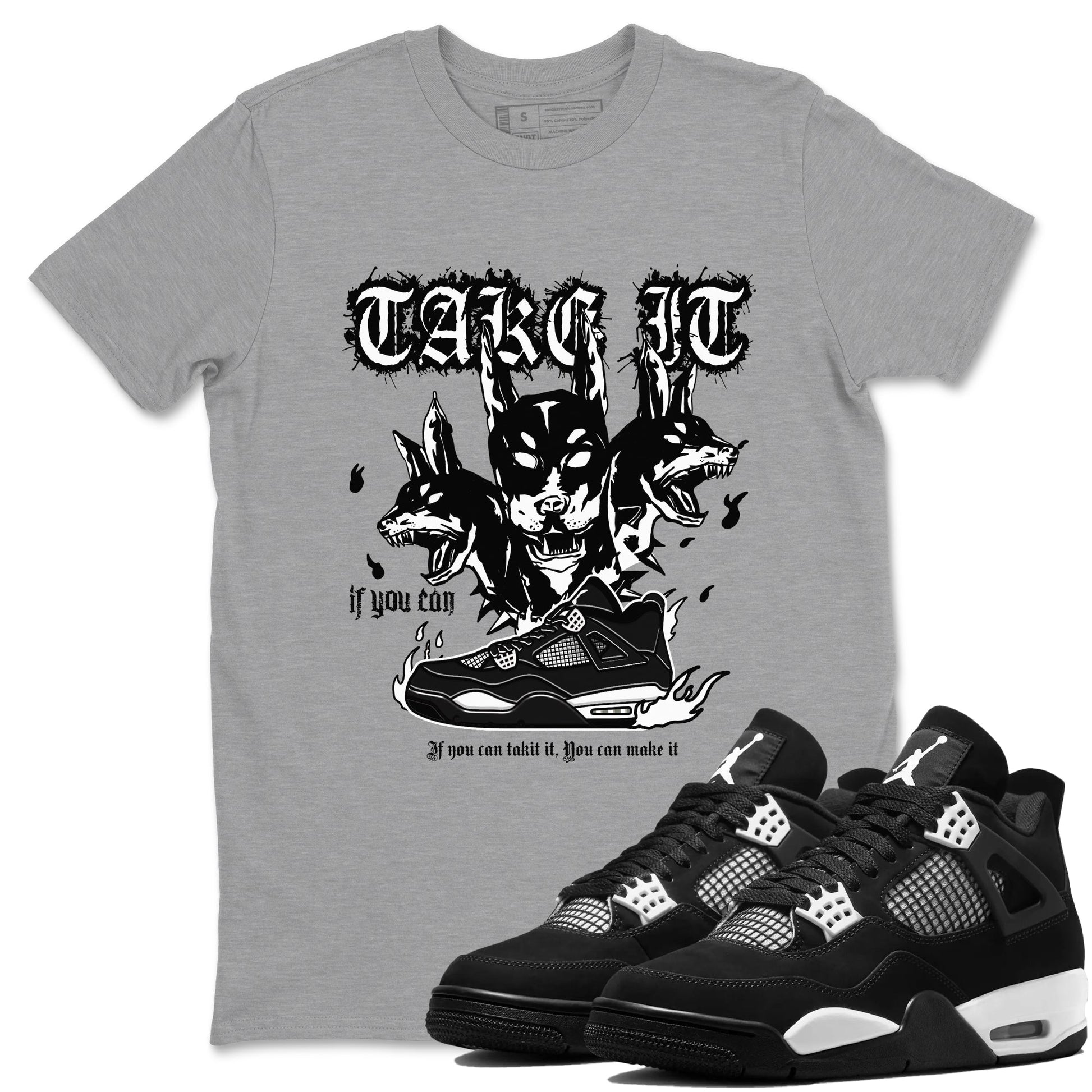 Air Jordan 4 White Thunder shirts to match jordans Hell Hounds sneaker match tees 4s White Thunder Sneaker Shirts SNRT Sneaker Tees streetwear brand Heather Grey 1 unisex cotton tee