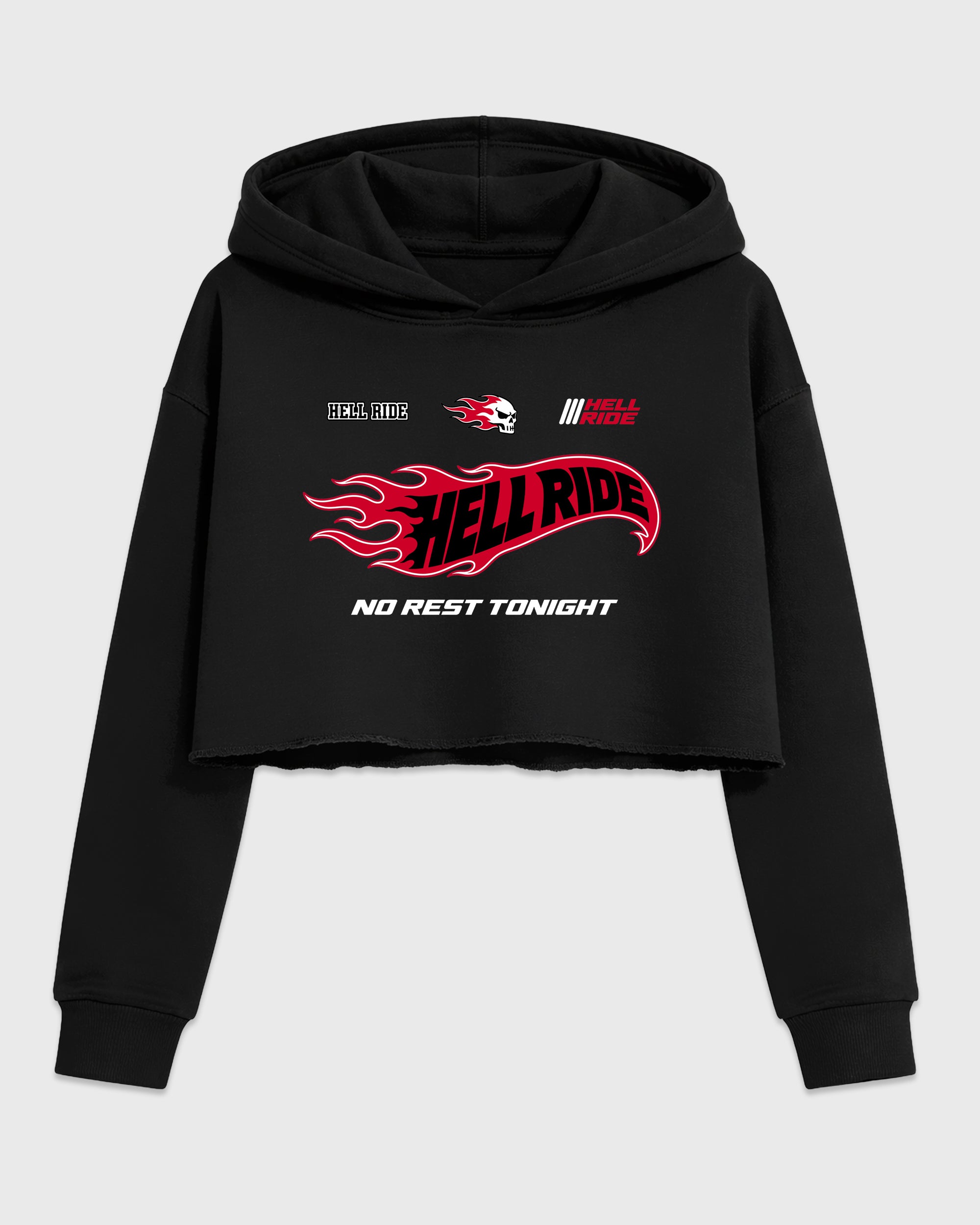 Hell Ride Women’s Graphic Crop Tee featuring original streetwear artwork designed to match the Air Force 1 Nightmare. Black 2 Crop Tee.