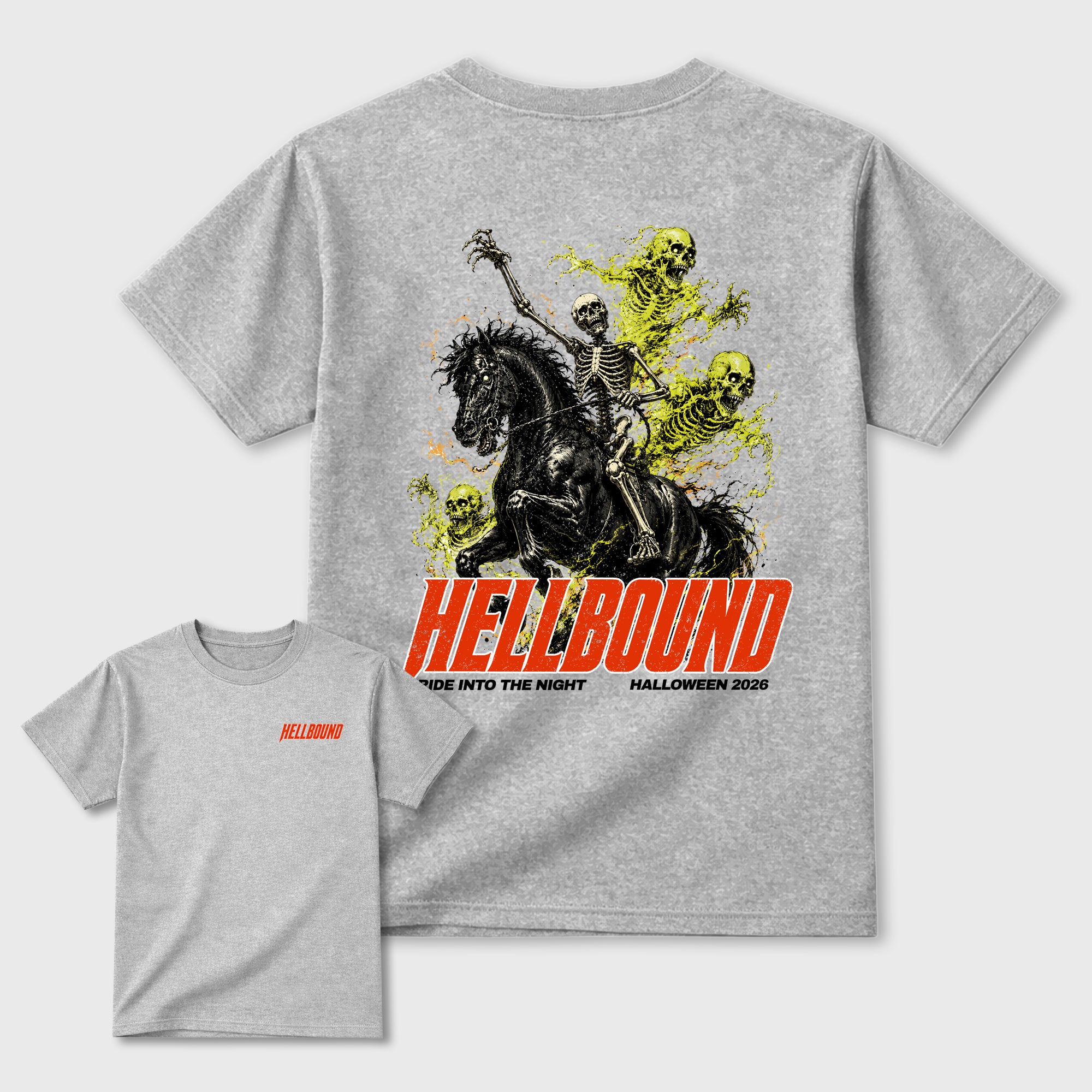 Hellbound Graphic T-Shirt featuring original streetwear artwork designed to match the Halloween. Heather Grey Graphic T-Shirt.