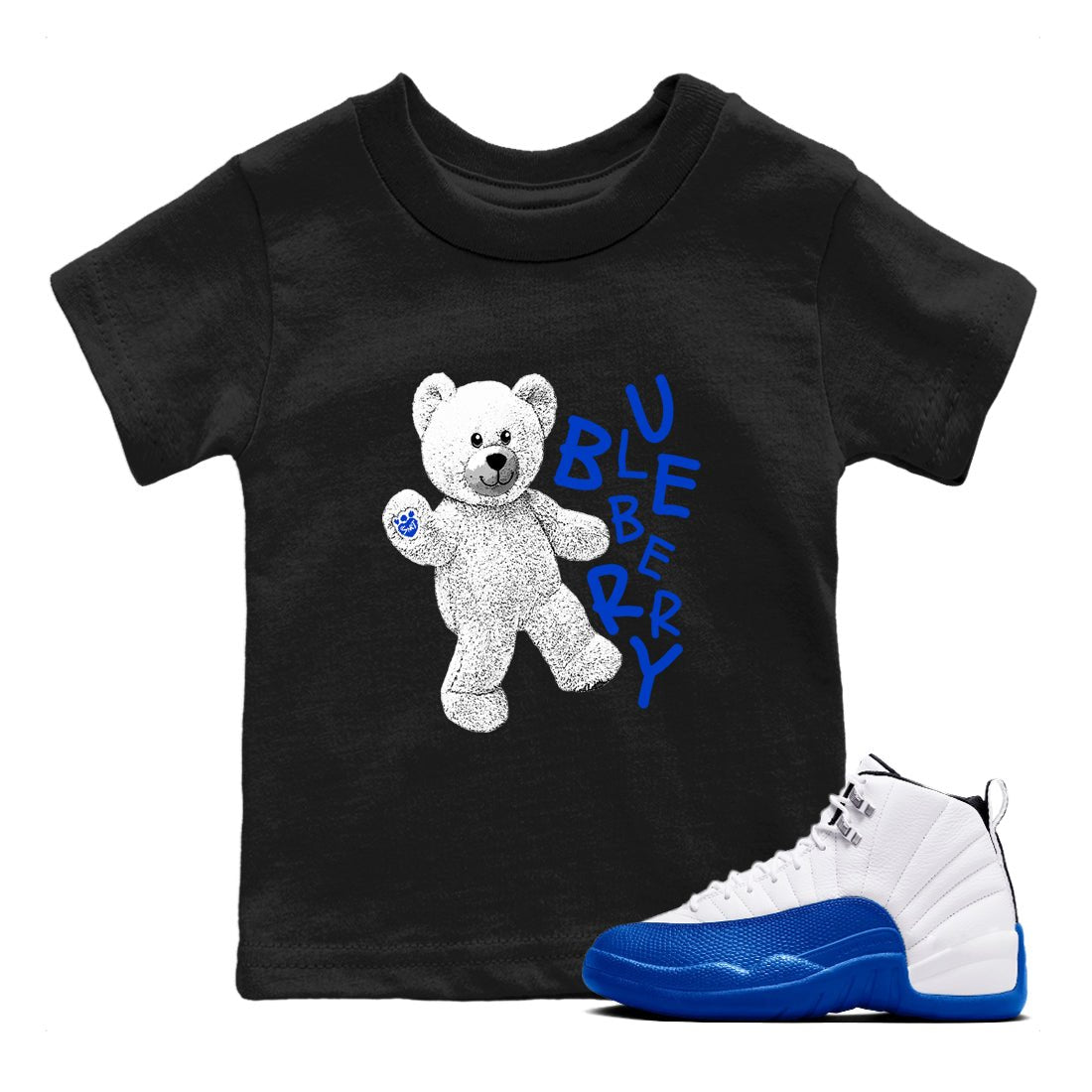 12s Blueberry shirts to match jordans Hello Bear sneaker match tees Air Jordan 12 Blueberry SNRT Sneaker Tees streetwear brand Baby and Youth Black 1 cotton tee