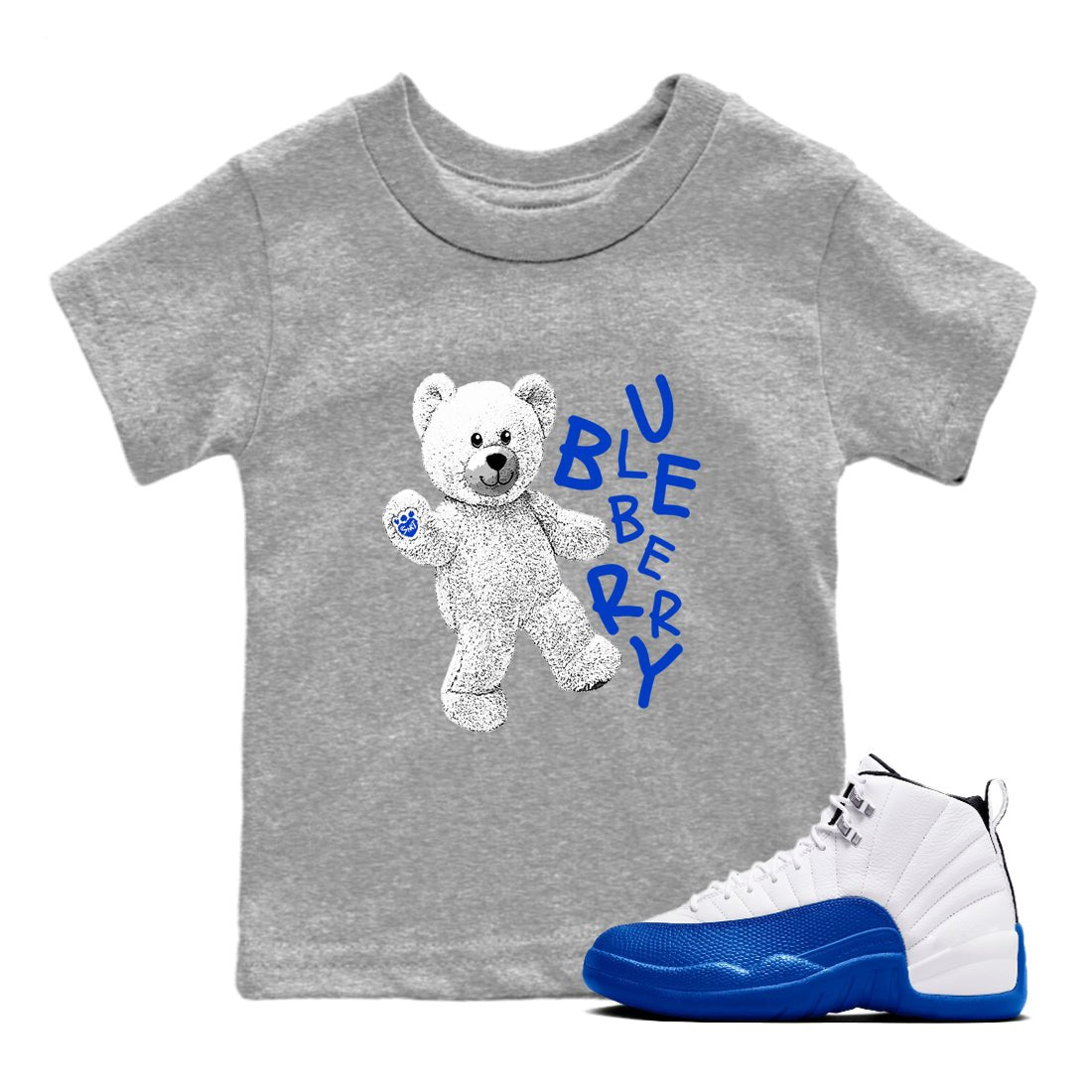 12s Blueberry shirts to match jordans Hello Bear sneaker match tees Air Jordan 12 Blueberry SNRT Sneaker Tees streetwear brand Baby and Youth Heather Grey 1 cotton tee