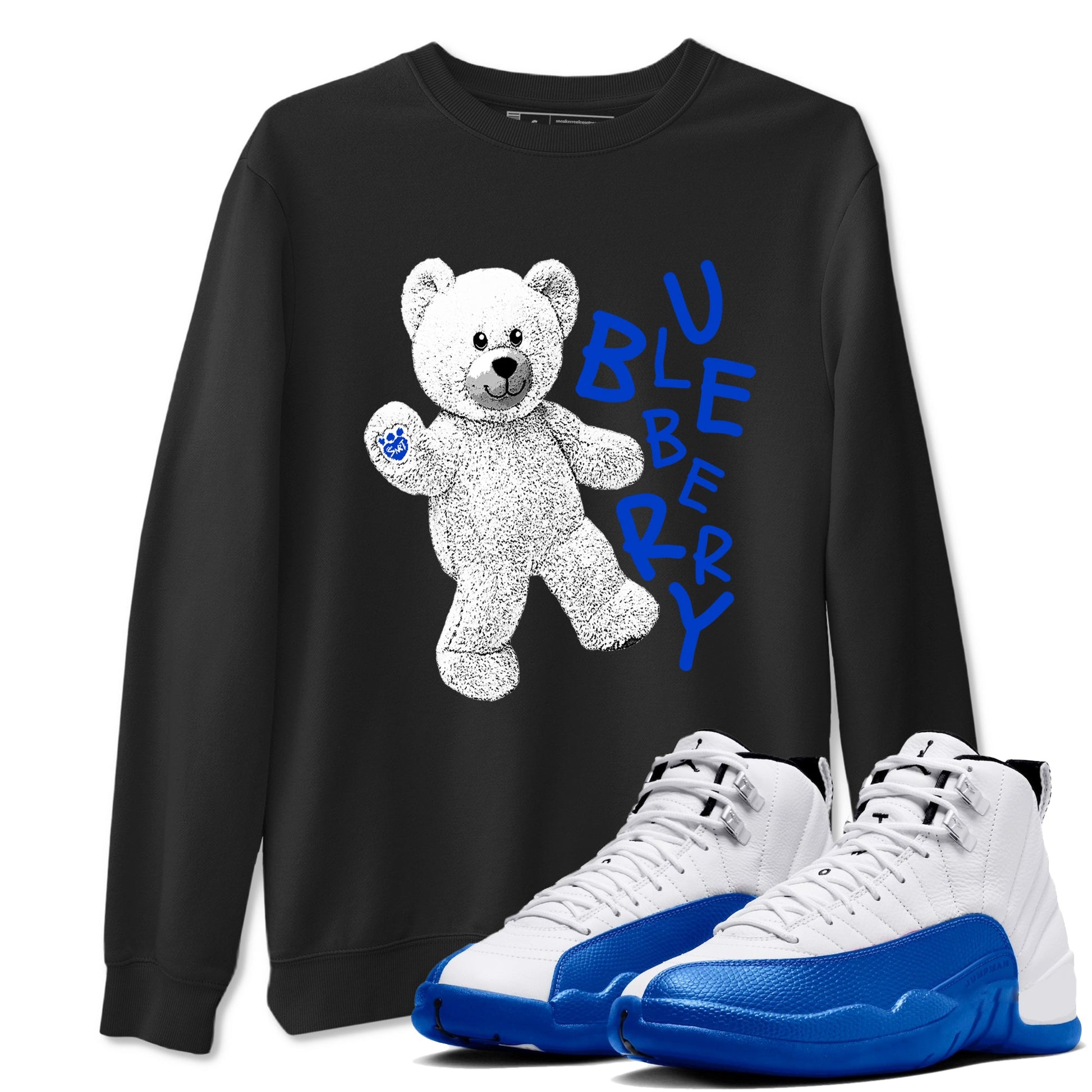 12s Blueberry shirts to match jordans Hello Bear sneaker match tees Air Jordan 12 Blueberry SNRT Sneaker Tees streetwear brand Black 1 unisex cotton tee