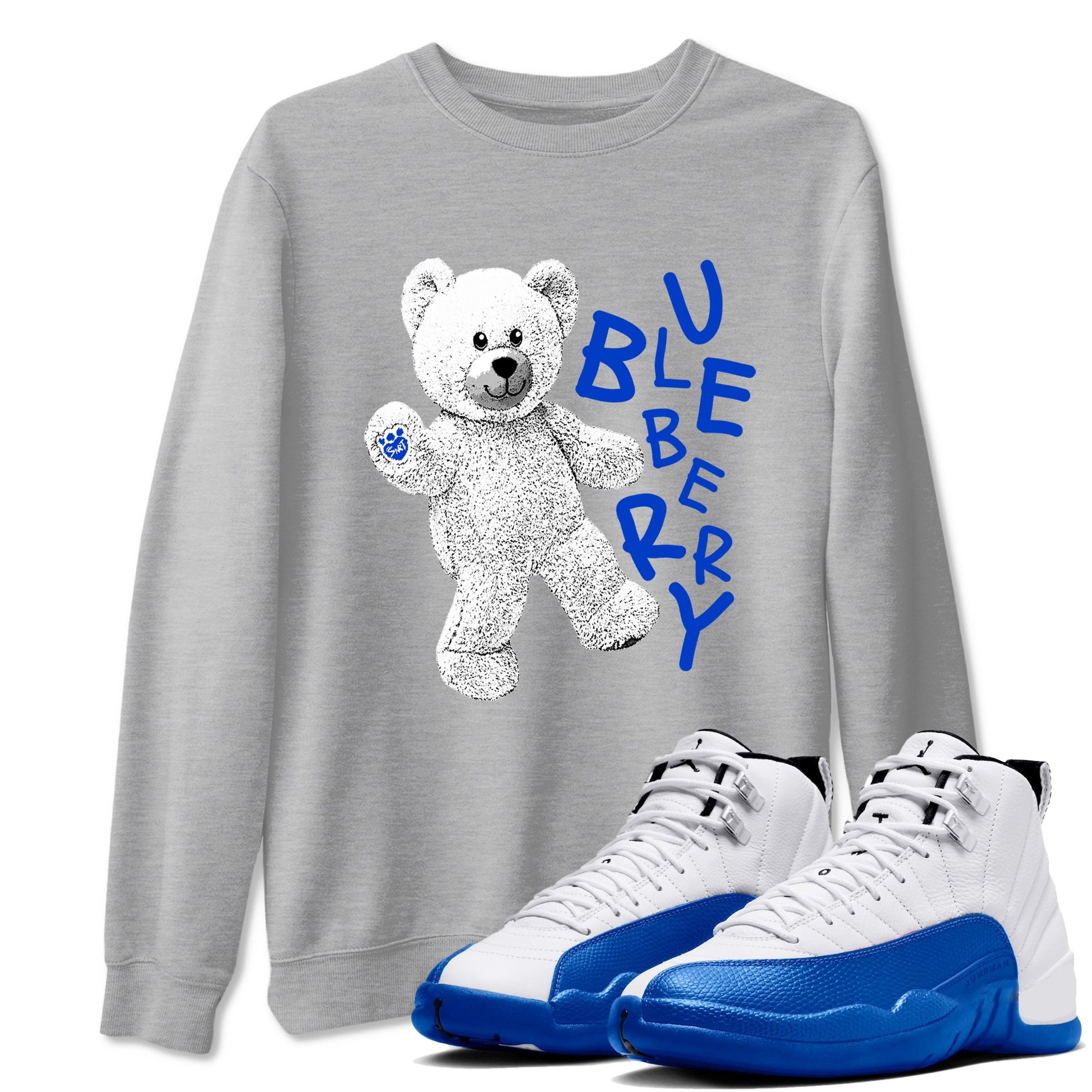 12s Blueberry shirts to match jordans Hello Bear sneaker match tees Air Jordan 12 Blueberry SNRT Sneaker Tees streetwear brand Heather Grey 1 unisex cotton tee