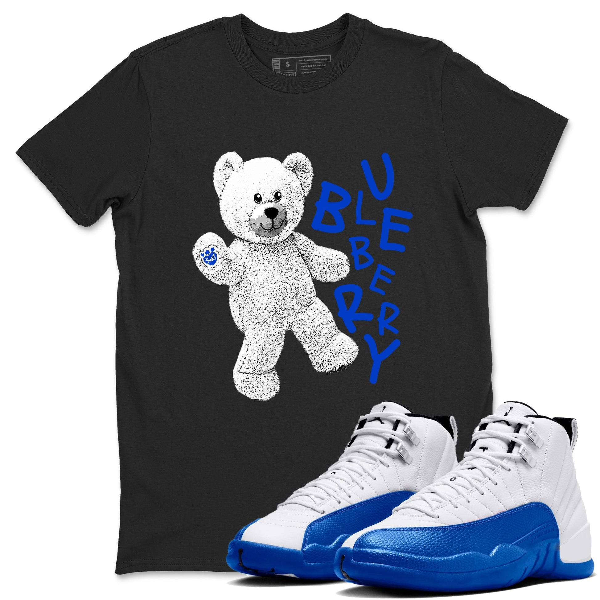 12s Blueberry shirts to match jordans Hello Bear sneaker match tees Air Jordan 12 Blueberry SNRT Sneaker Tees streetwear brand Black 1 unisex cotton tee